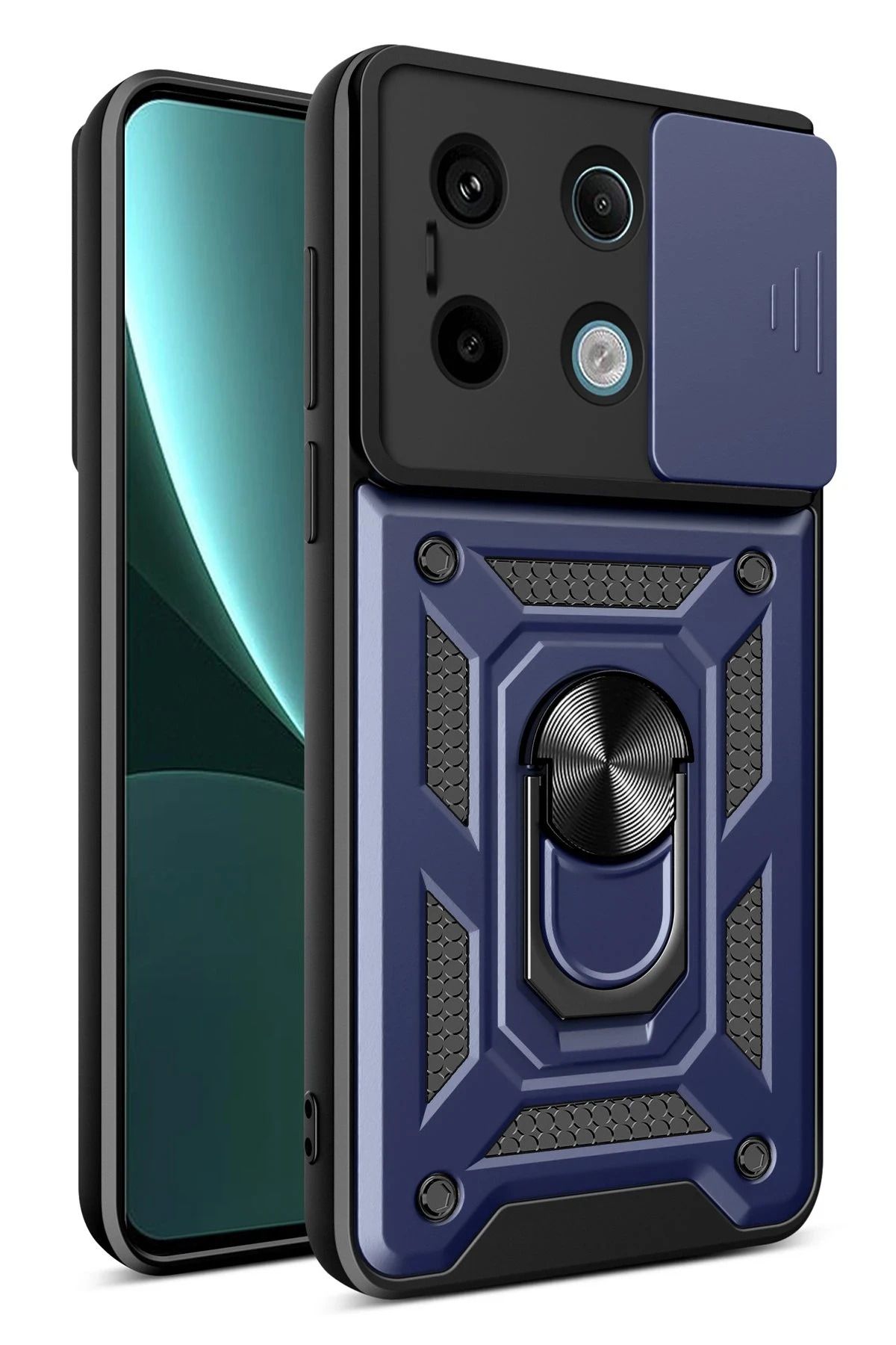 NewFace Xiaomi Poco X6 Pro Kılıf Pars Lens Yüzüklü Silikon - Lacivert YNSMR