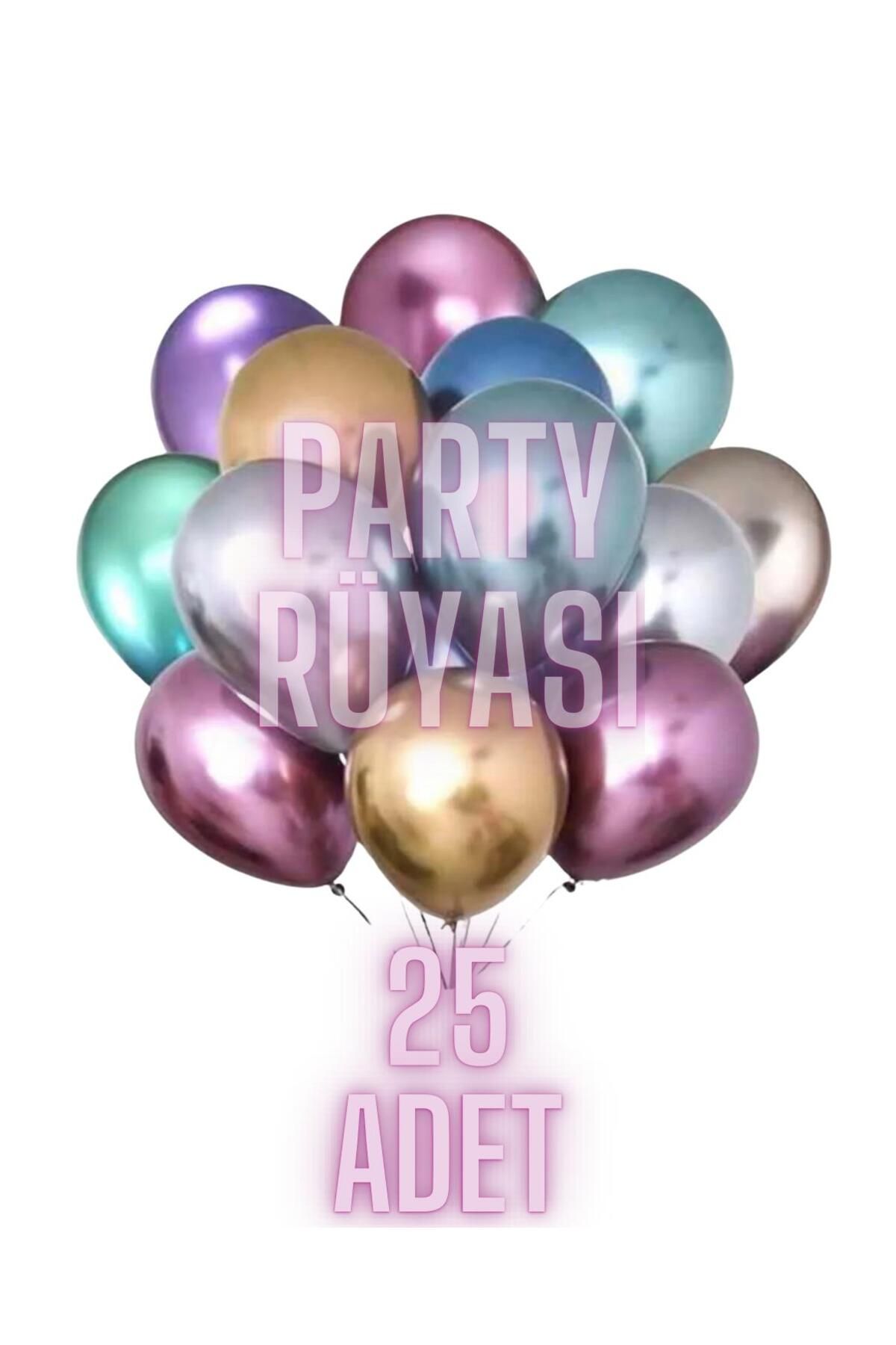 partyrüyası 25 Adet Krom Balon 12 Inç Metalik Ekstra Parlak Karışık Renk