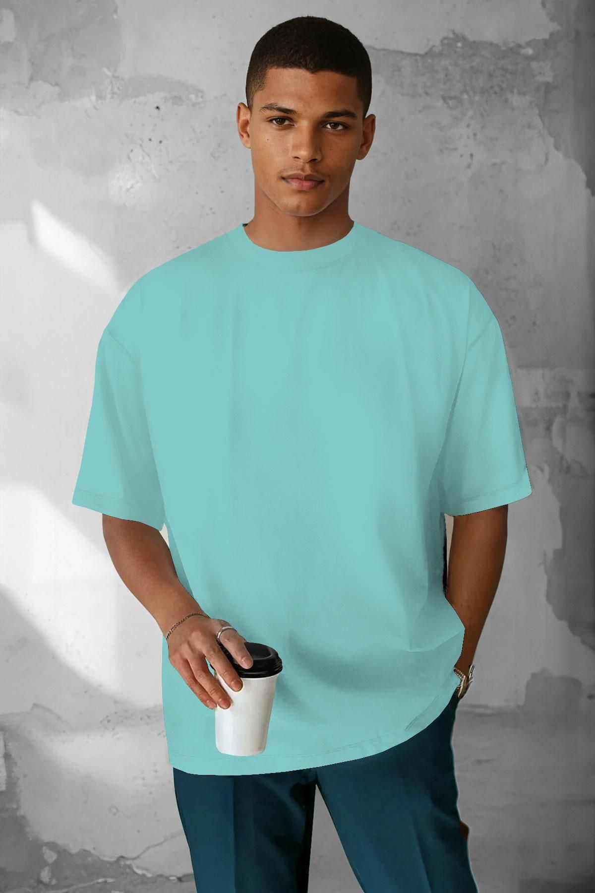 Tarzsokak Erkek Turkuaz Basic Düz Baskısız Oversize Salas
