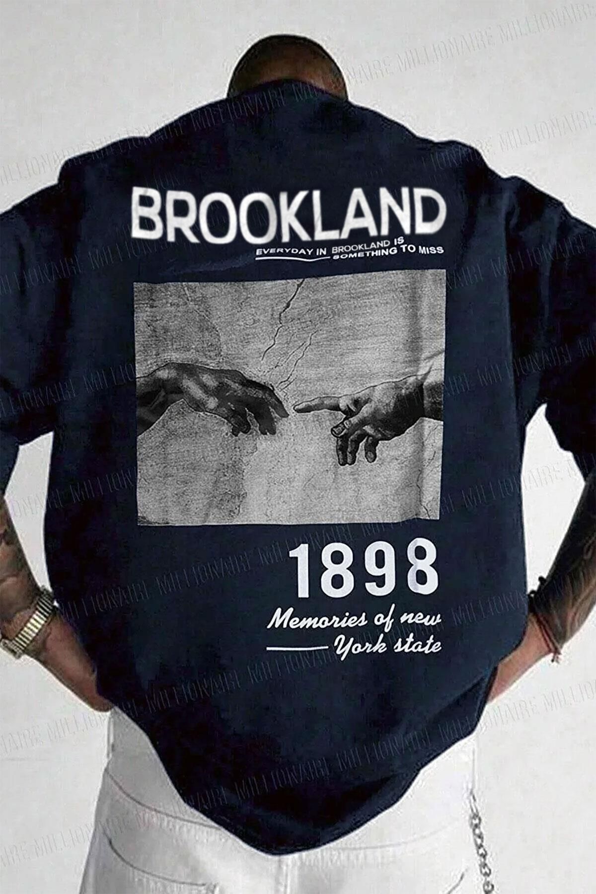 Tarzsokak Erkek 1898 Baskılı Lacivert Oversize Salas