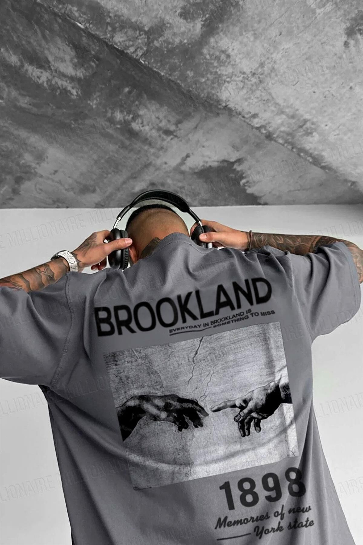 Tarzsokak Erkek Gri 1898 Brookland Baskılı Oversize Salas