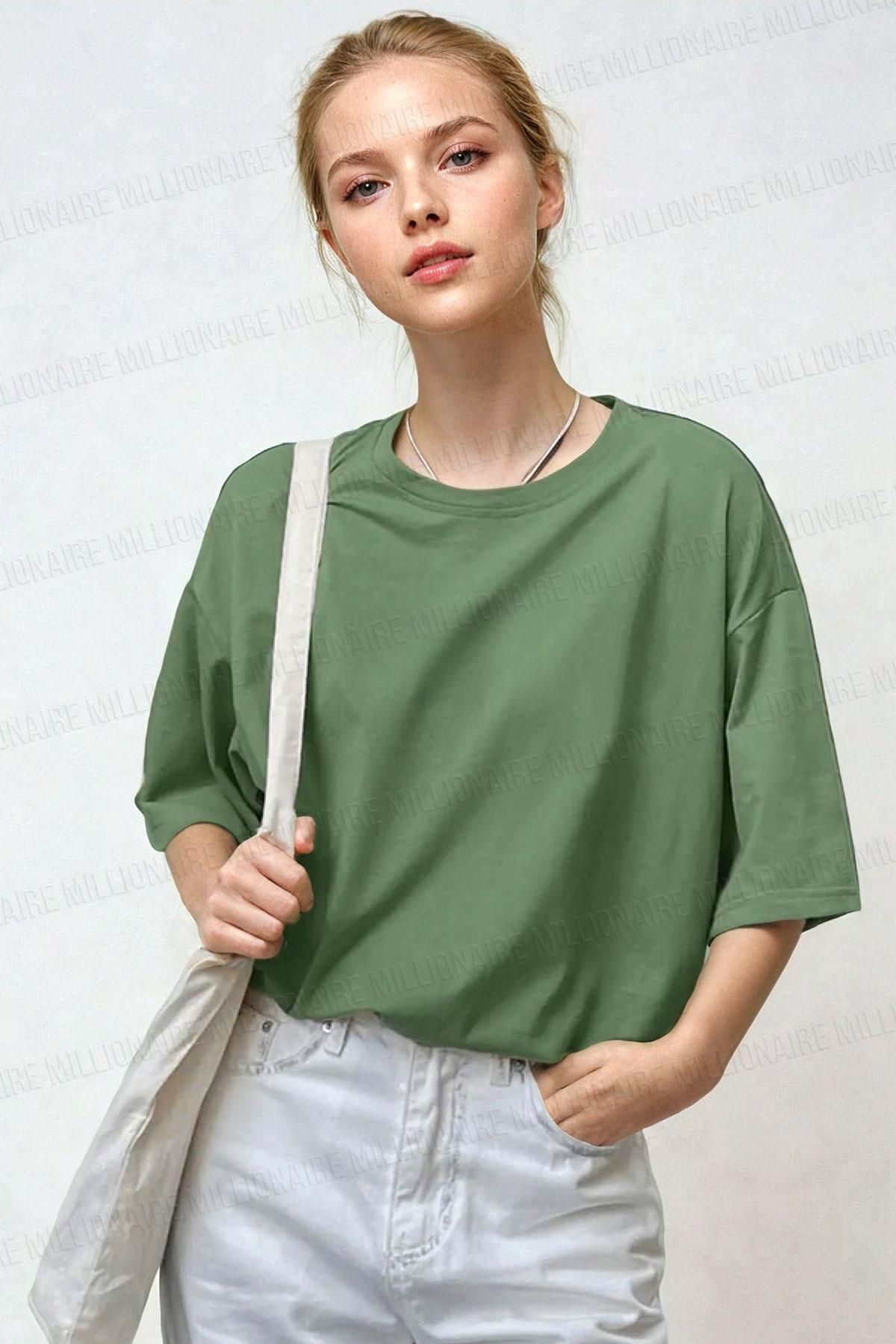 Tarzsokak Kadın Açık Yeşil Basic Düz Baskısız Oversize Salas Boyfriend