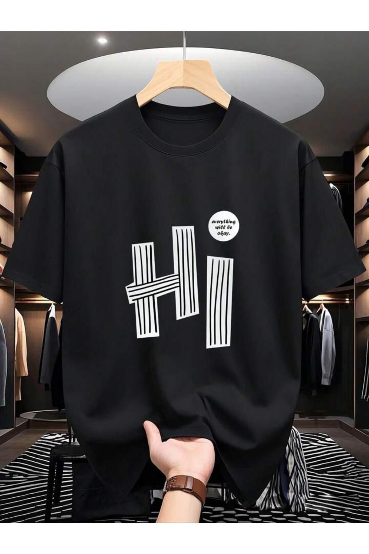 Tarzsokak Siyah Hi baskılı unisex oversize
