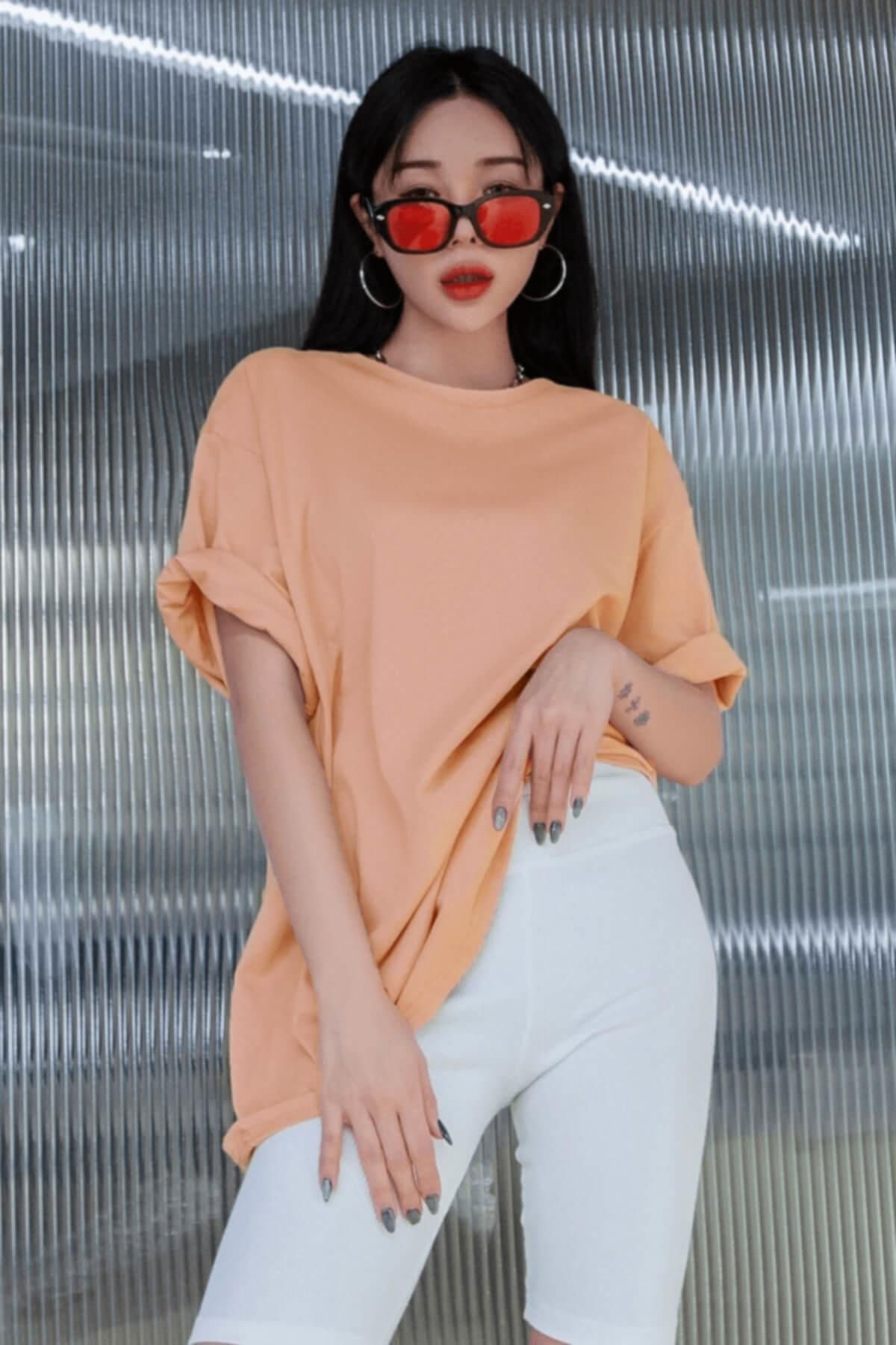 Tarzsokak Somon Basic Düz Baskısız Oversize Salas Boyfriend Kadın
