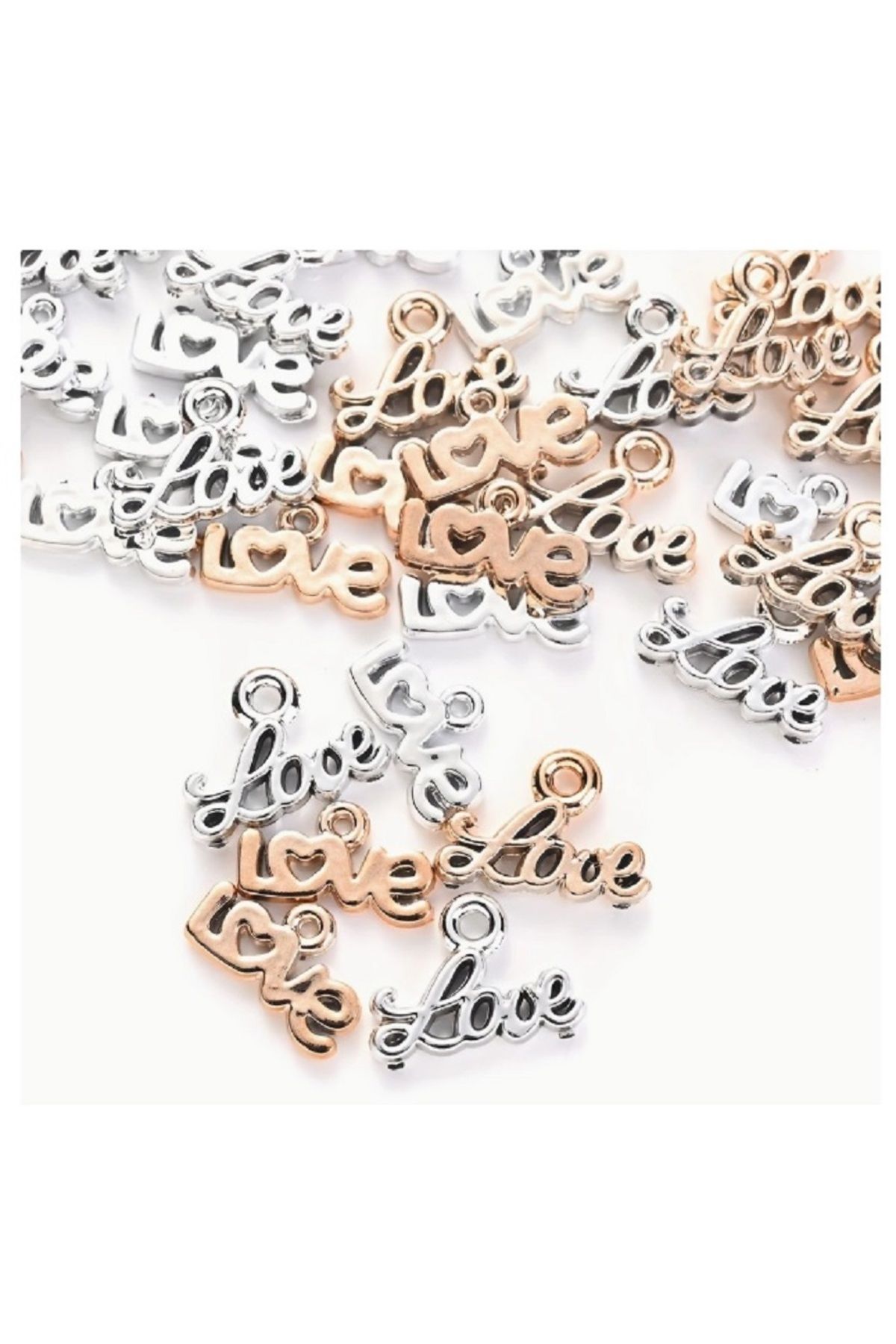 orco (50 X ADET) 1 SET LOVE TAKI YAPIM KARIŞIK RENK BİLEKLİK & KÜPE & KOLYE UCU