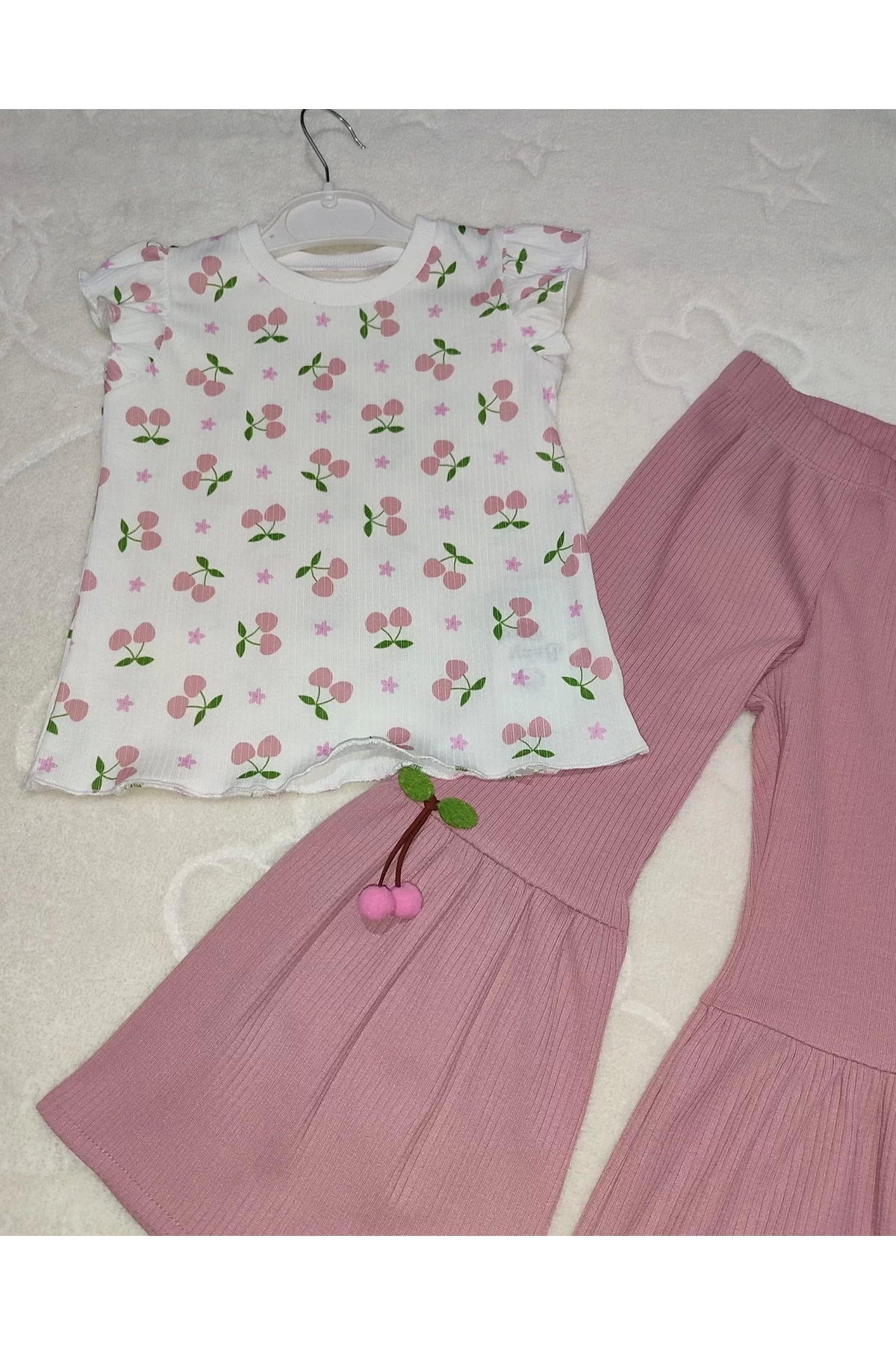 ALFA AKSESUAR 03 1-2-3-4 Yaş Kiraz Baskılı Tişört İspanyol Paçalı Likralı 2li Kız Çocuk Takımı Gül Kurusu fotoğrafı 2 (önizleme)