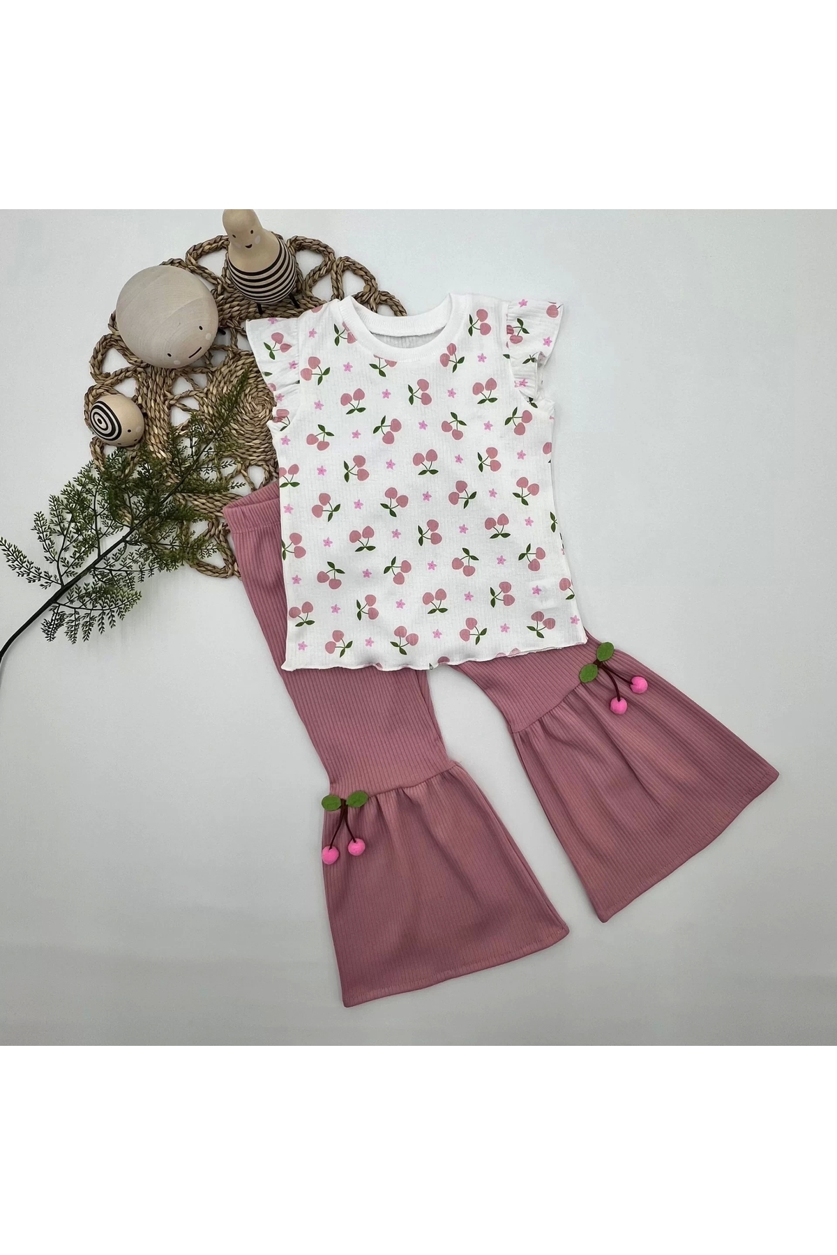 ALFA AKSESUAR 03 1-2-3-4 Yaş Kiraz Baskılı Tişört İspanyol Paçalı Likralı 2li Kız Çocuk Takımı Gül Kurusu fotoğrafı 5 (önizleme)