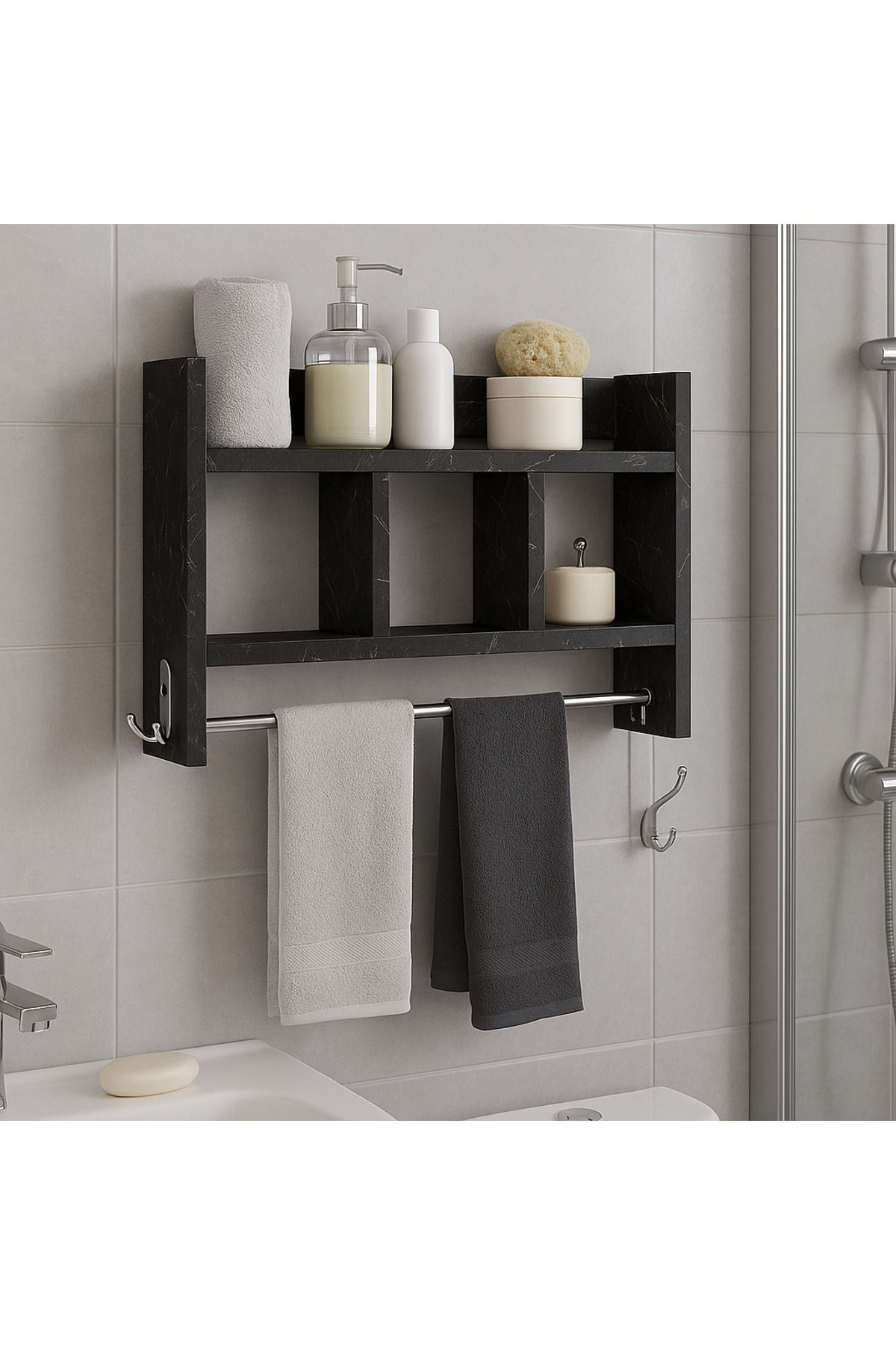 moka park avm-Redbud Multi-Purpose Bathroom Shelf Functional Design Hanger Organizer 2