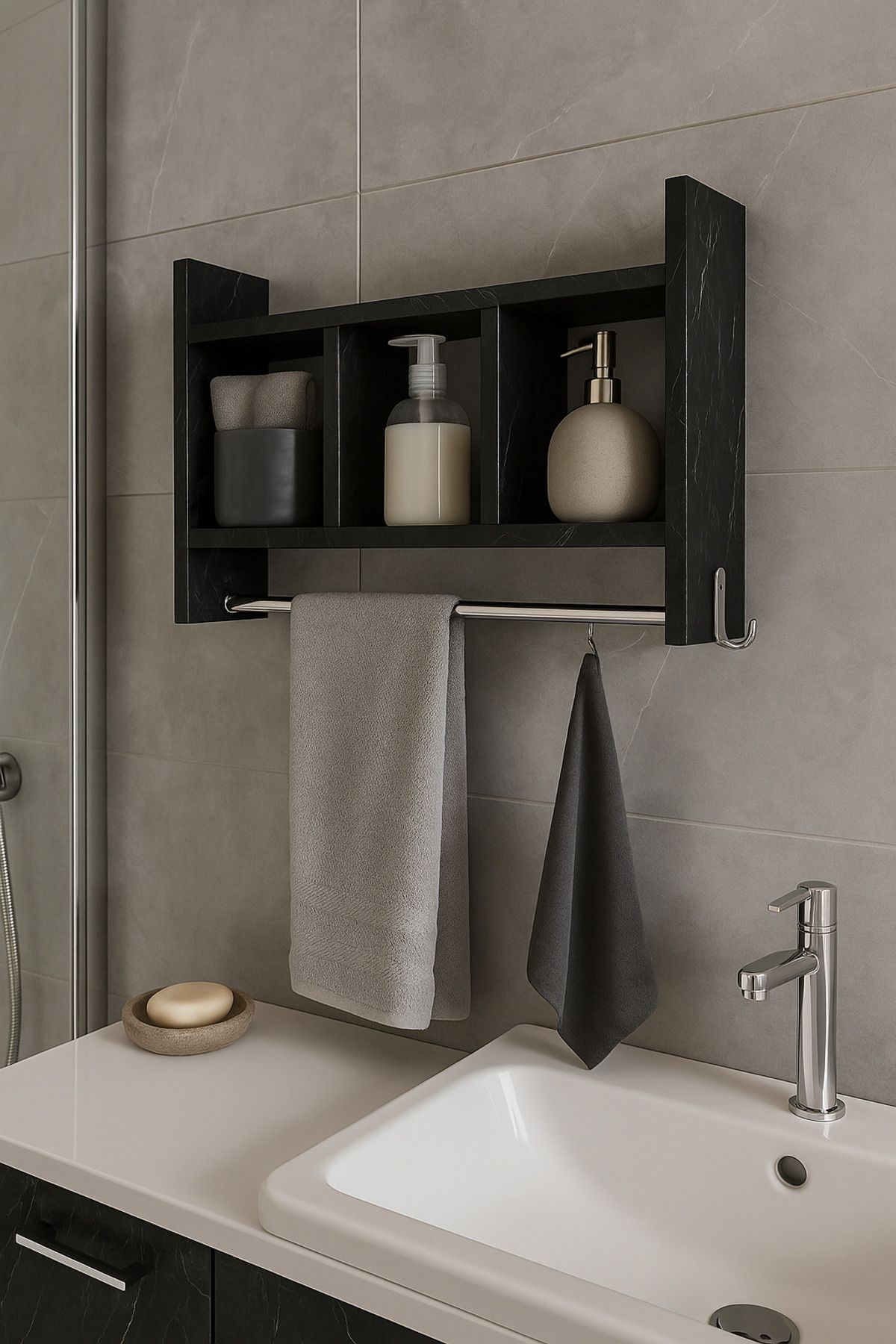 mokaparkavm Erguvan çok amaçlı banyo rafi fonksiyonel tasarım askılıklı düzenleyici