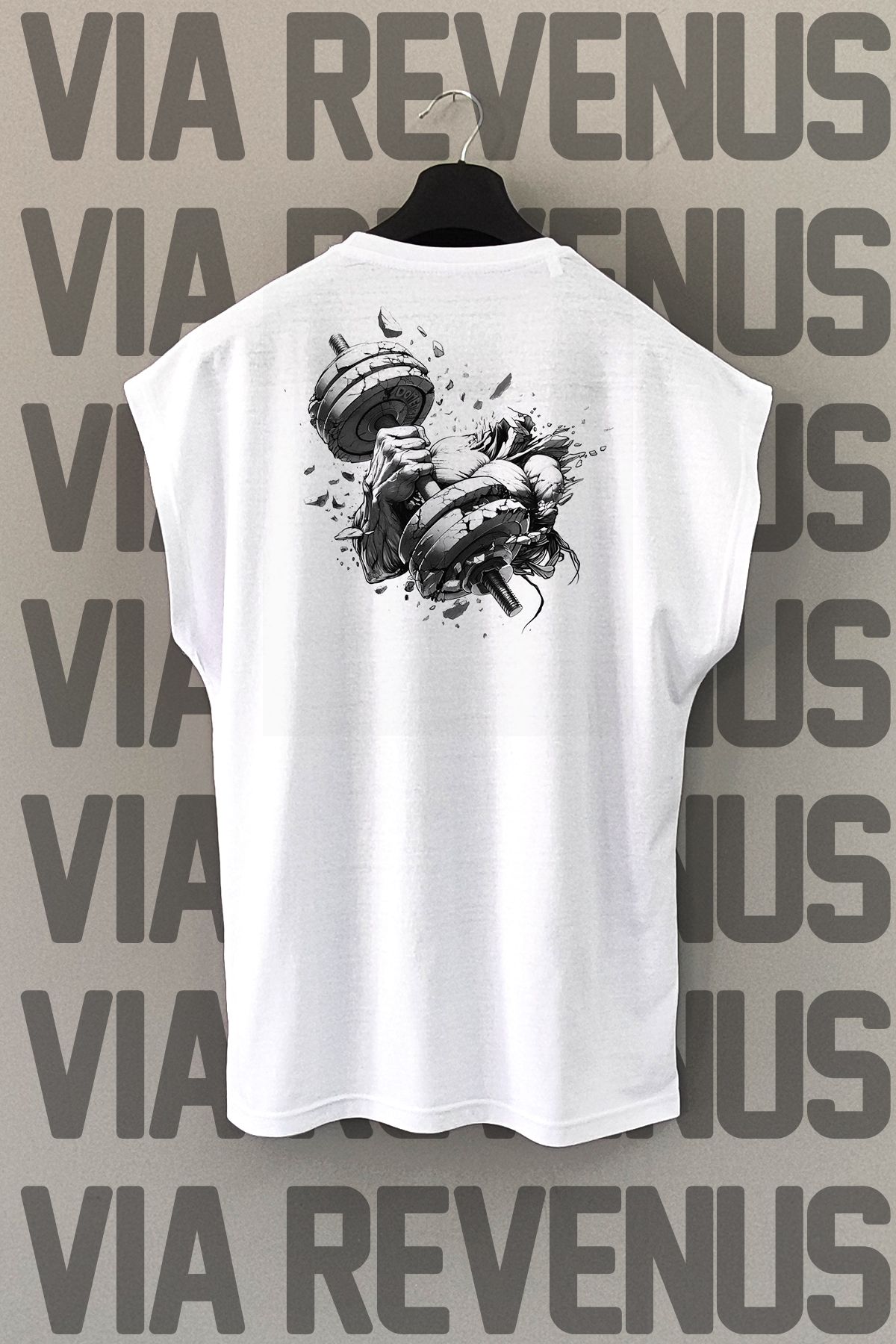 Vordevia Gym Sırt Baskılı Sıfır Kollu Bisiklet Yaka Spor Tshirt