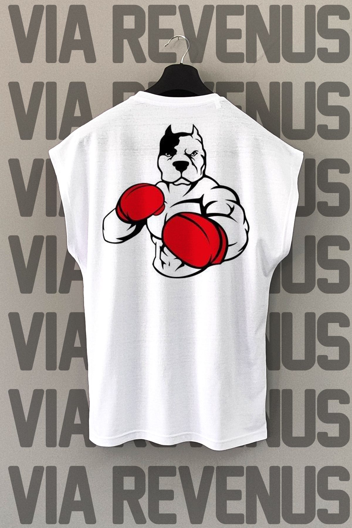 Vordevia Pitbull Boxing Sırt Baskılı Sıfır Kollu Bisiklet Yaka Spor Tshirt
