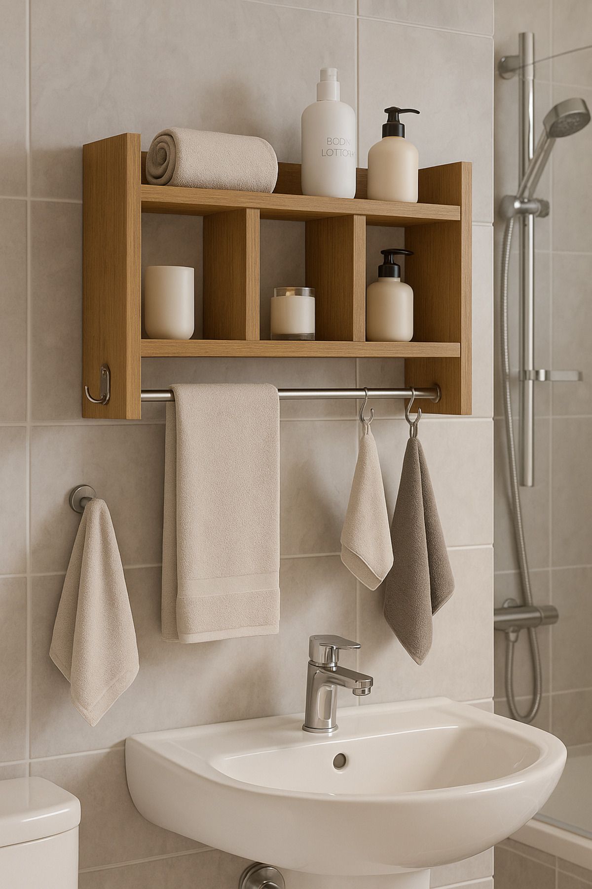 moka park avm-Redbud Multi-Purpose Bathroom Shelf Functional Design Hanger Organizer 2