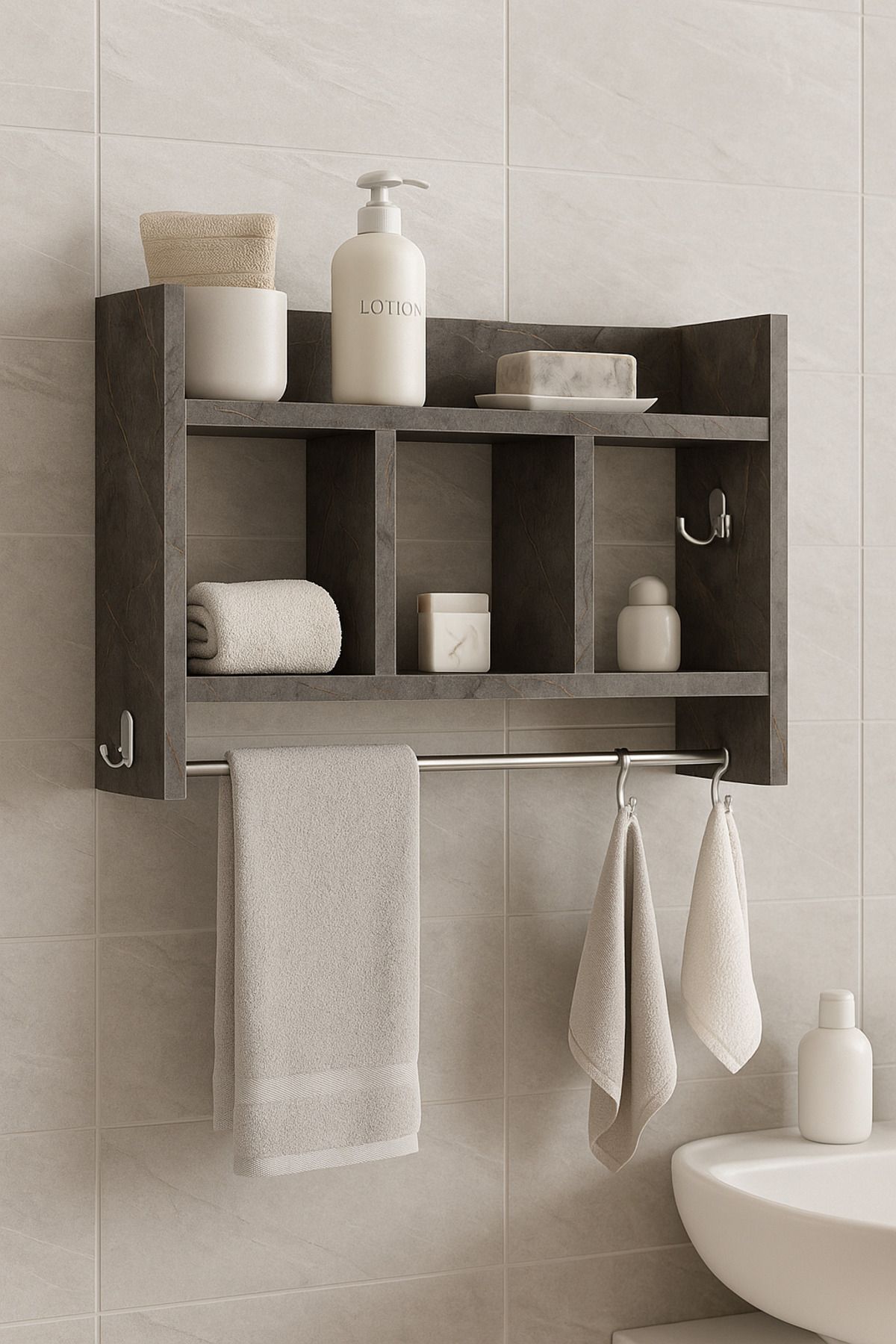 mokaparkavm Erguvan çok amaçlı banyo rafi fonksiyonel tasarım askılıklı düzenleyici