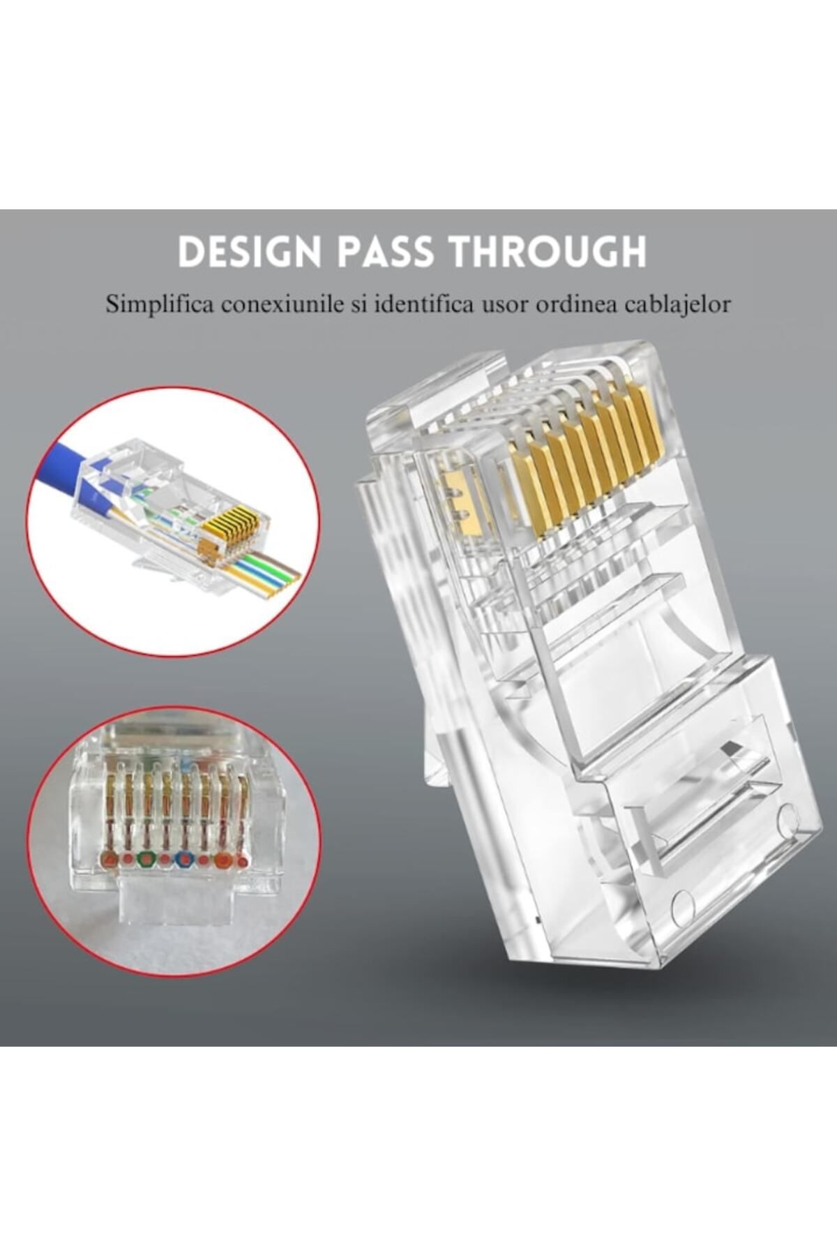 OEM-RJ45 UTP/FTP Cat6E Non-shielded Pass Through Plug, PVC Housing, 8 Pins, Set of 50 3