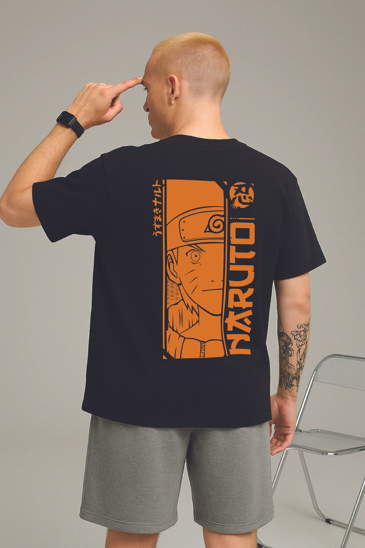 By Caspita Fashion Lenithra Naruto Anime Sırt Baskılı Unisex Oversize Siyah T-shirt