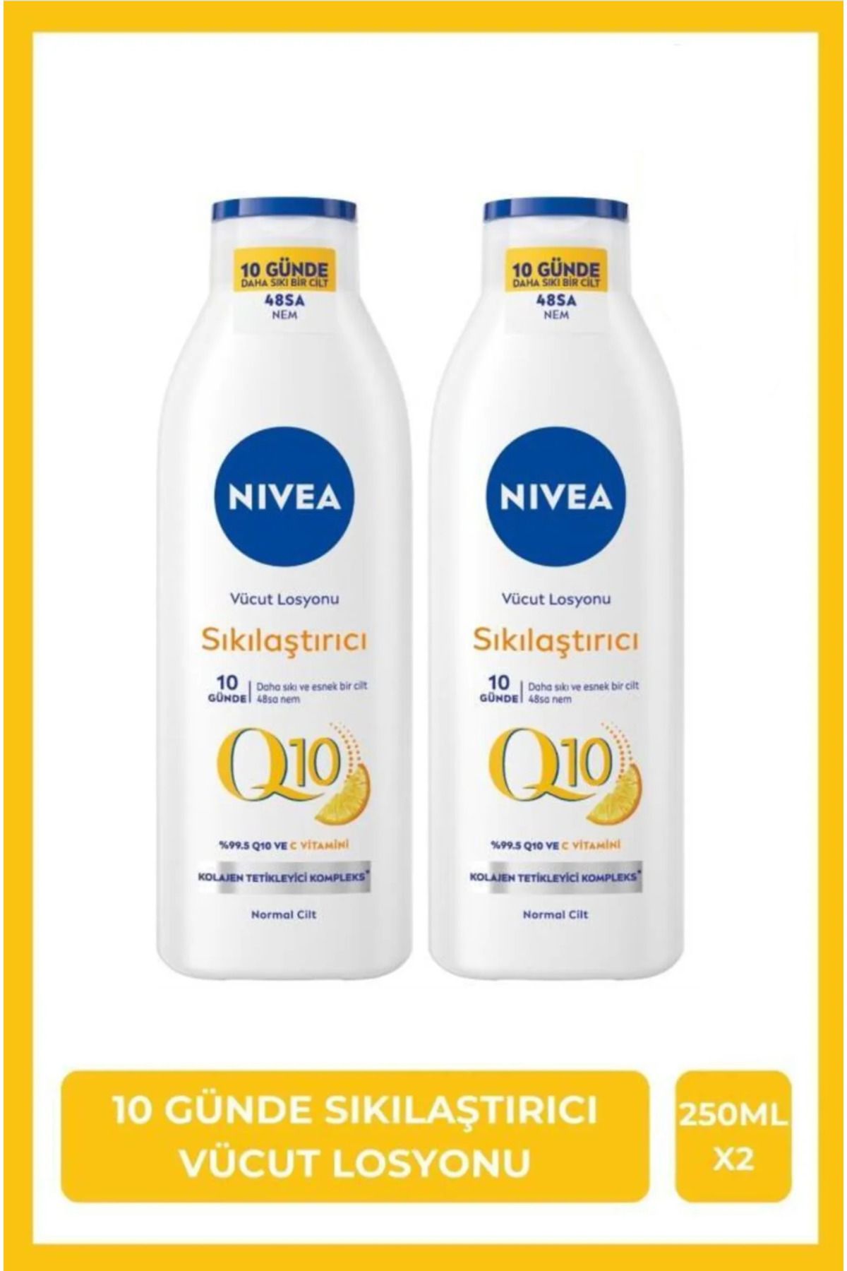 NIVEA Q10 Sıkılaştırıcı Vücut Losyonu 250ml,C Vitamini, Nemlendirici, Esnek Ve Elastik Cilt, X 2Adet