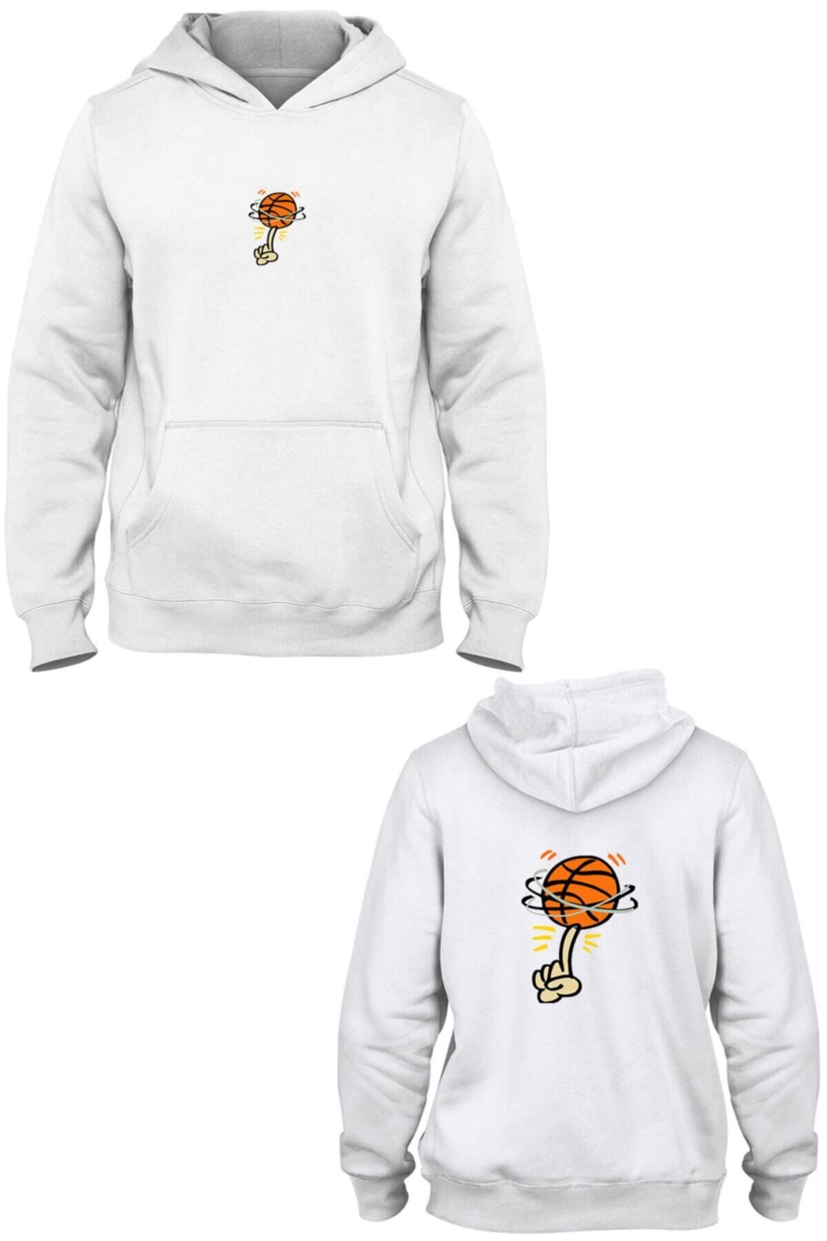 Pisa Art Basketbol Topu Ön Arka Baskılı Kanguru Cepli Kapşonlu Sweatshirt Bll2718