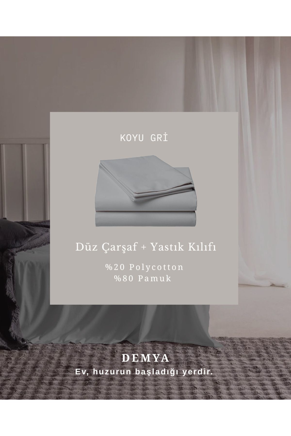 Demya Home Doğal Pamuklu Kumaşıyla Çift Kişilik Düz Çarşaf + Yastık Kılıfı 220x240 cm