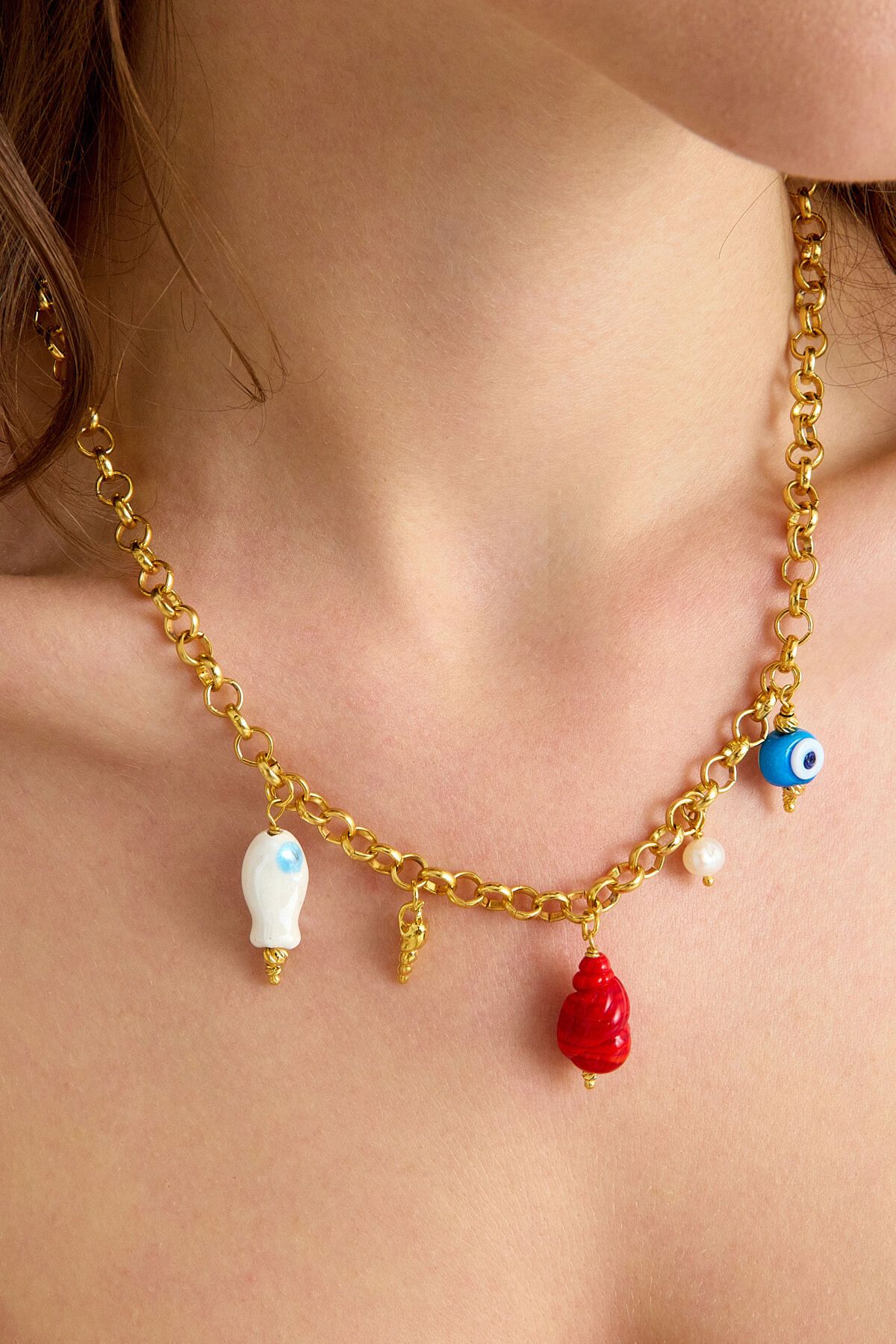 Soa Jewellery Marea – Nazar, İnci ve Murano Cam Deniz Temalı Charm Zincir Kolye | Soléna