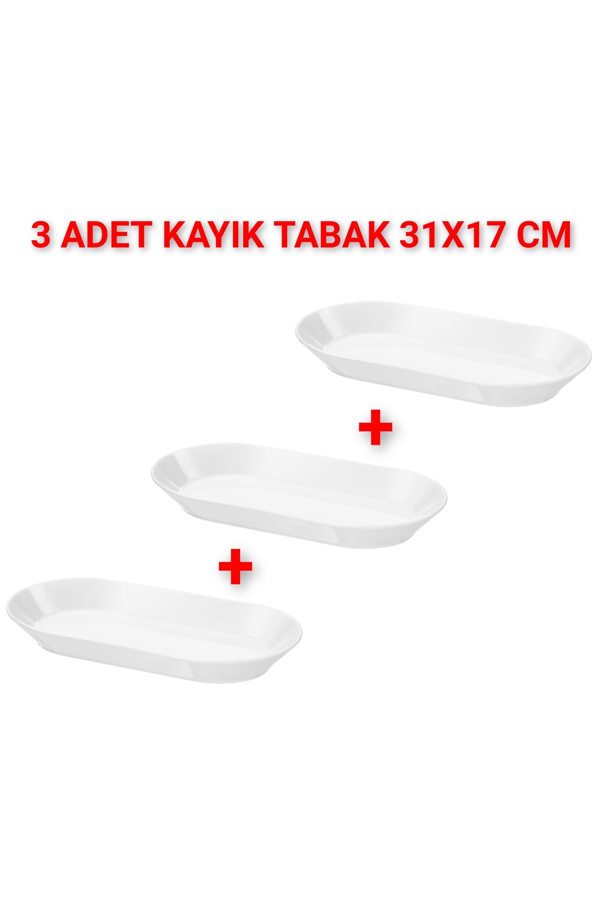 IKEA KALİTELİ 3 Adet Kayık Tabak 31x17 Cm İkea 3'lü Set Oval Sunum Tabağı Beyaz Porselen