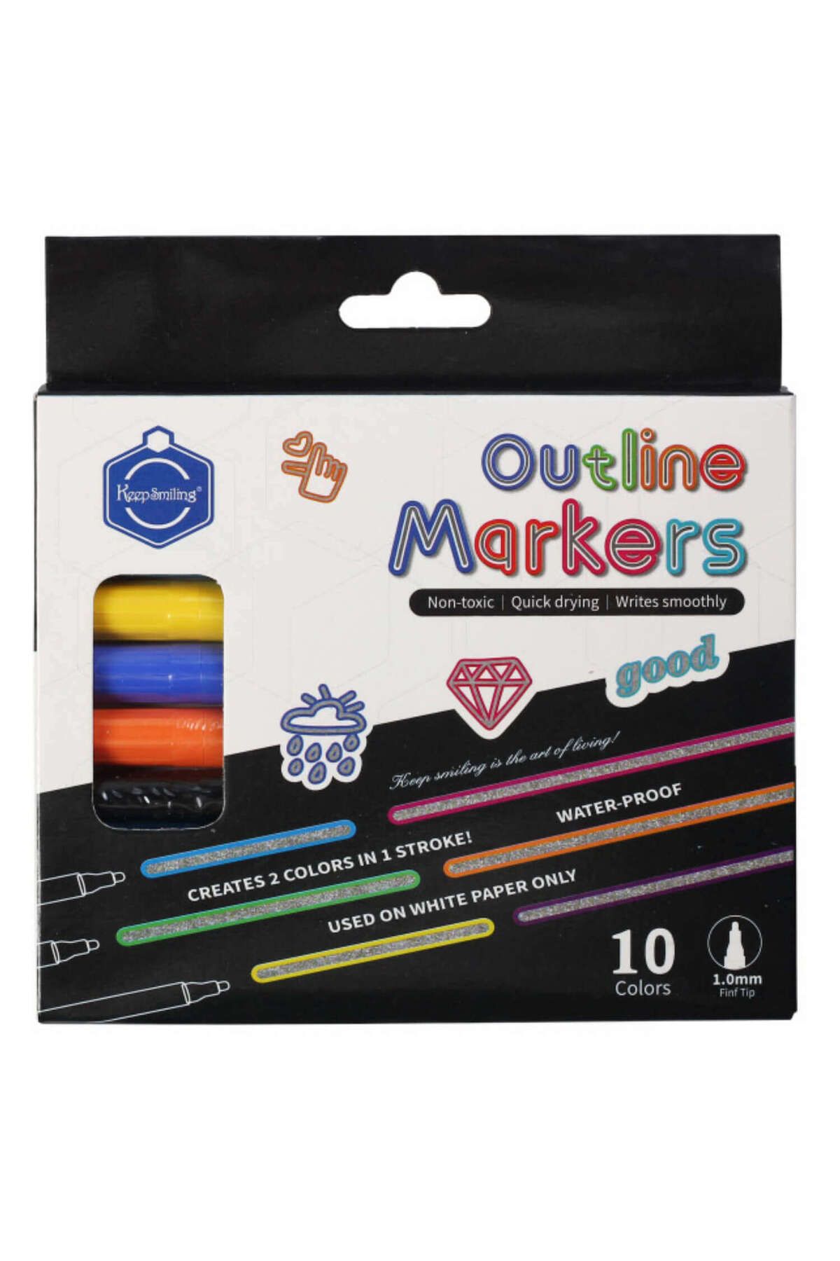Keep Smiling Outline Marker Dekoratif Kalem Seti 1 mm 10'lu Her Yüzey İçin Uygundur