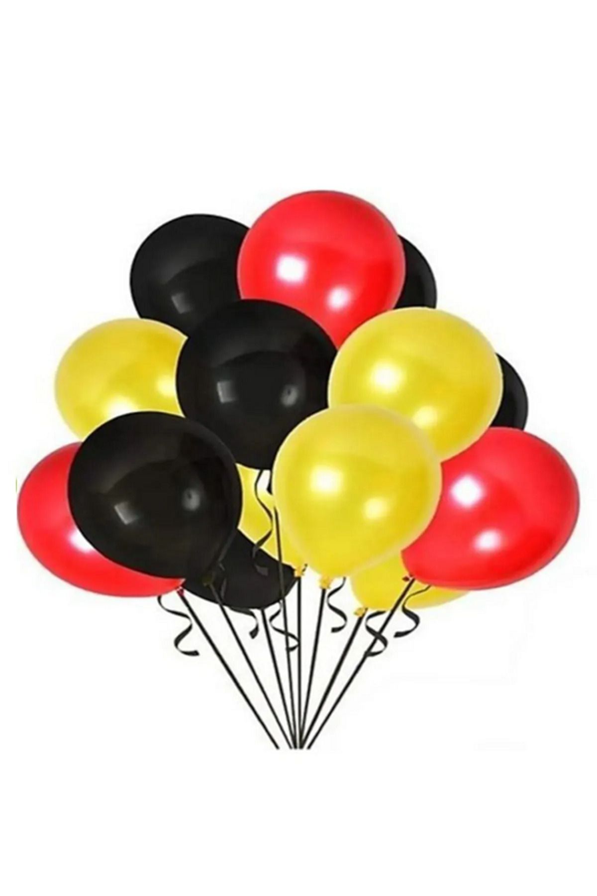 Parti Zamanı 12 inch 30 cm Balon 10 Adet Metalik Sarı - Kırmızı - Siyah