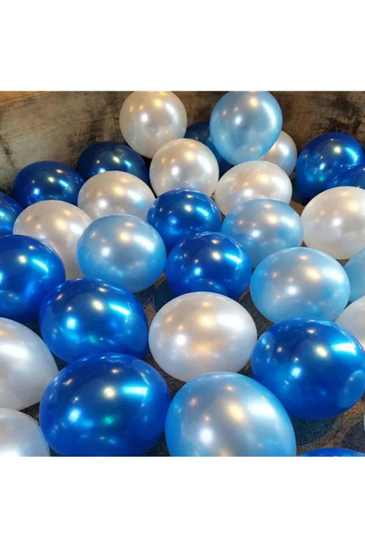 Parti Zamanı 12 inch 30 cm Balon 10 Adet Metalik Koyu Mavi - Açık Mavi - Beyaz