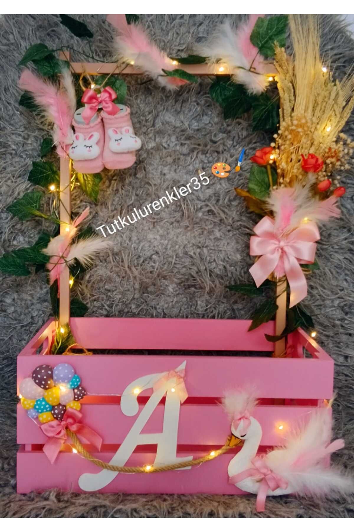 Tutkulu renkler 40 uçurma sepeti/ kırk uçurma sepeti/babyshower/bebek hediye sepeti/40*26*19*60 ledli mdf büyük boy