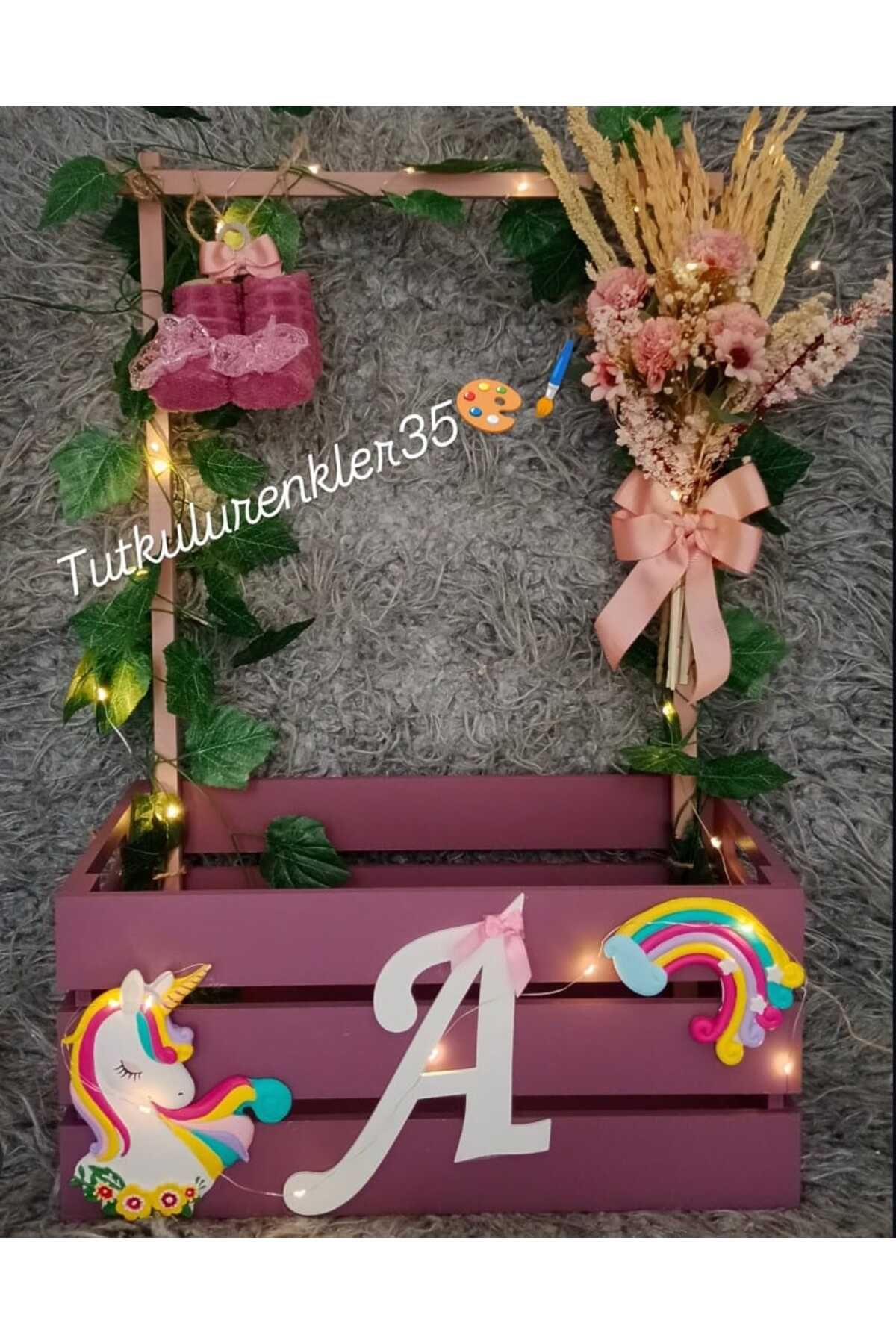 Tutkulu renkler 40 uçurma sepeti/ kırk uçurma sepeti/babyshower/bebek hediye sepeti/40*26*19*60 ledli mdf büyük boy