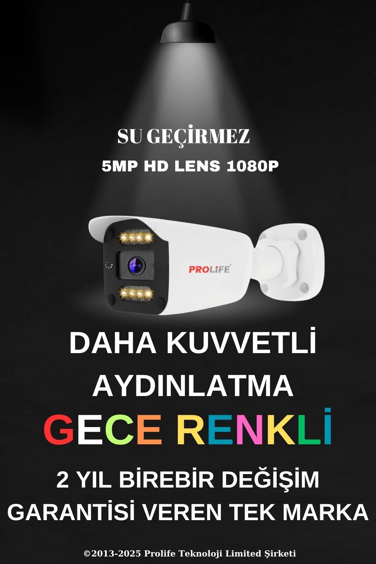 PROLİFE Güvenlik Kamerası - Gece Renkli Görüş-Gece Aydınlatmalı-1080P -SU Geçirmez AHD 2 Yıl Garantili