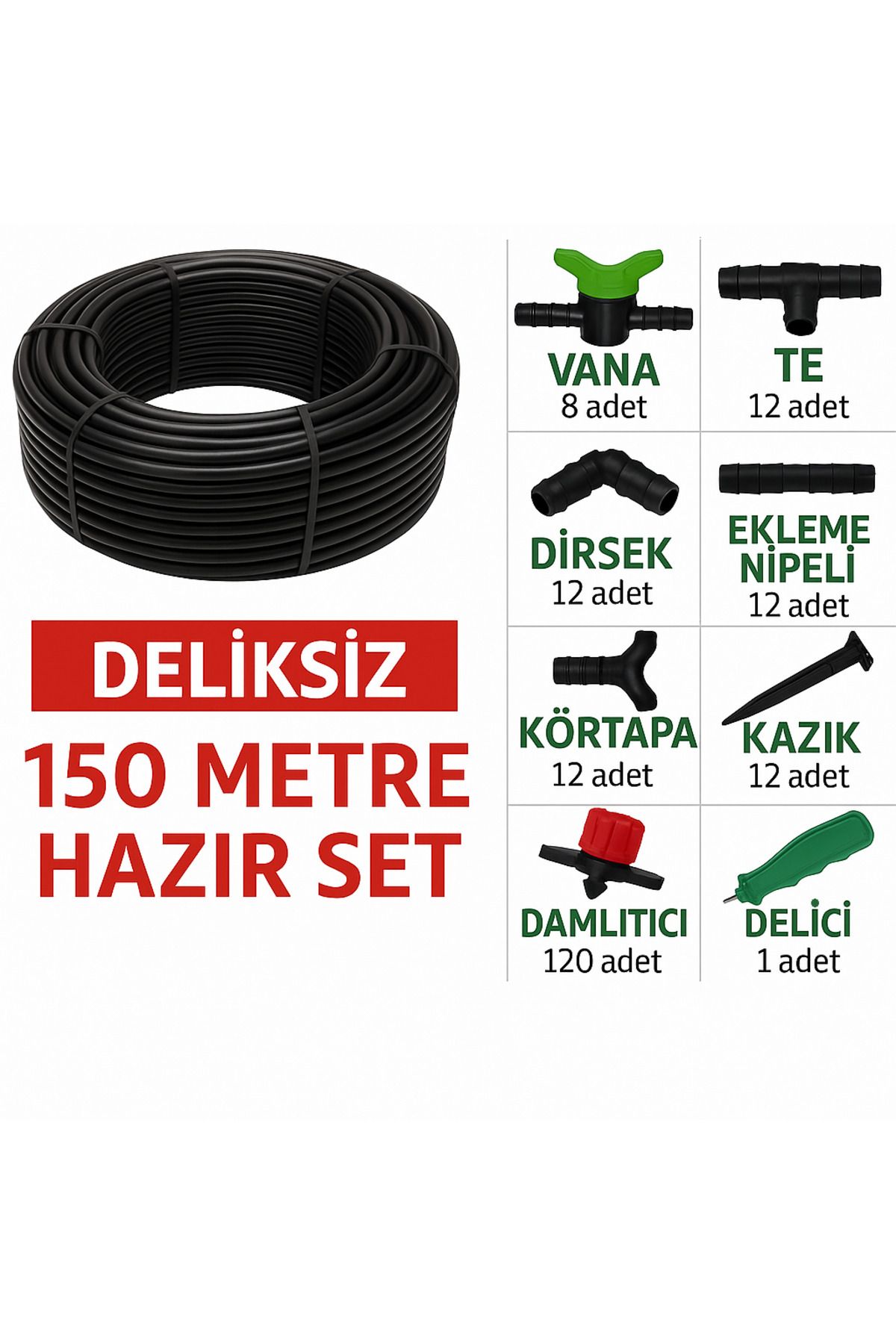 ATN 150 Metre Deliksiz Damlama Sulama Sistemi Seti - Hazır Kurulum Bahçe Ve Tarla Sulama Kiti