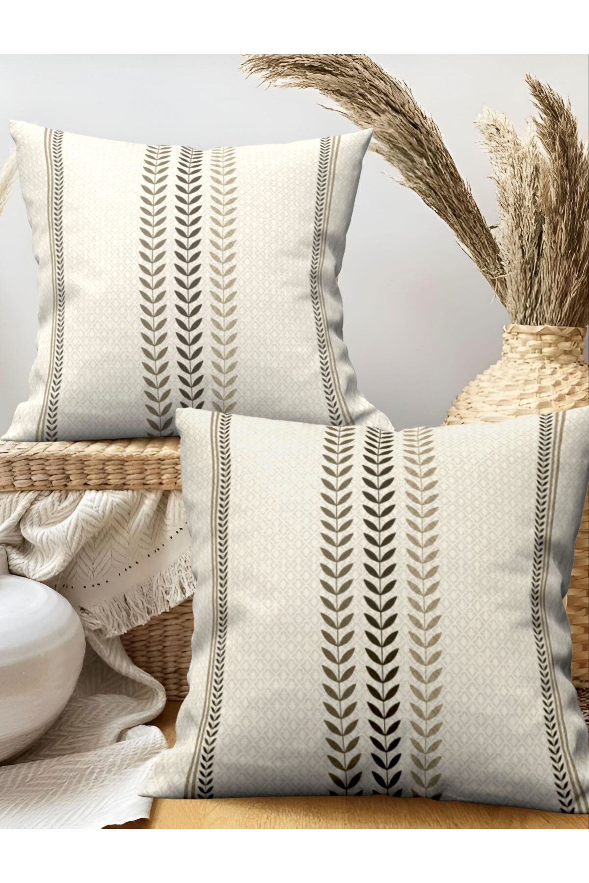 Ardizayn Yön Desen, Kadife Kumaş 2'li Kırlent Kılıfı 43x43 cm- Çift Taraflı Baskı