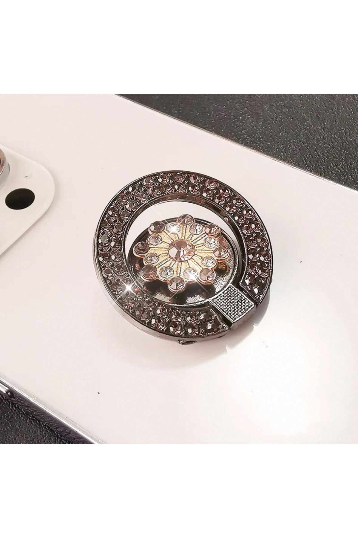 EDELFU Popsocket Taşlı Metal Halka Parmak Yüzük Standı, Metal Ayaklı Tutacak 360° Dönen Parmak Yüzük Standı