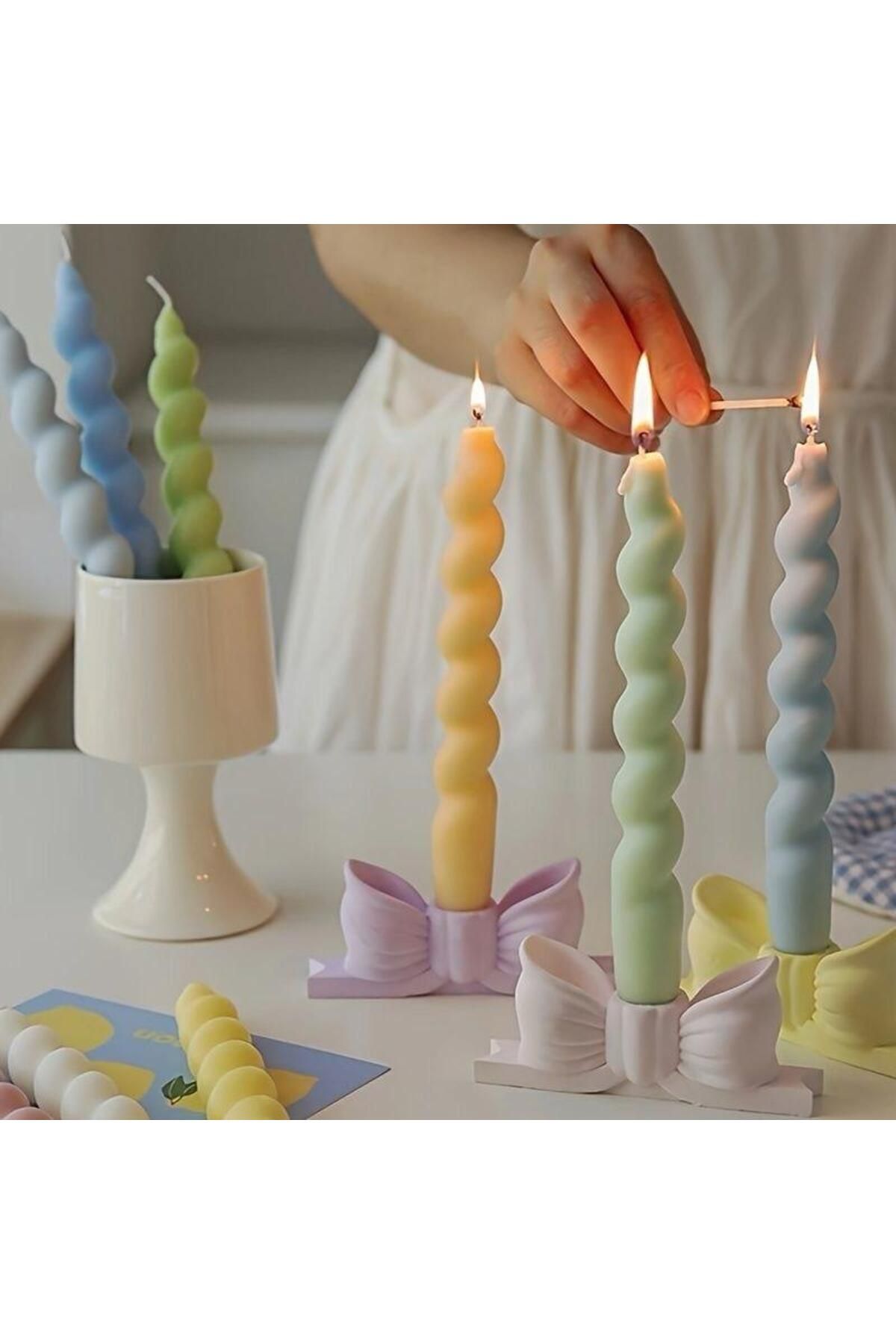 SCA CANDLE Burgulu Şamdanlık Mum Açık yeşil ikili mum