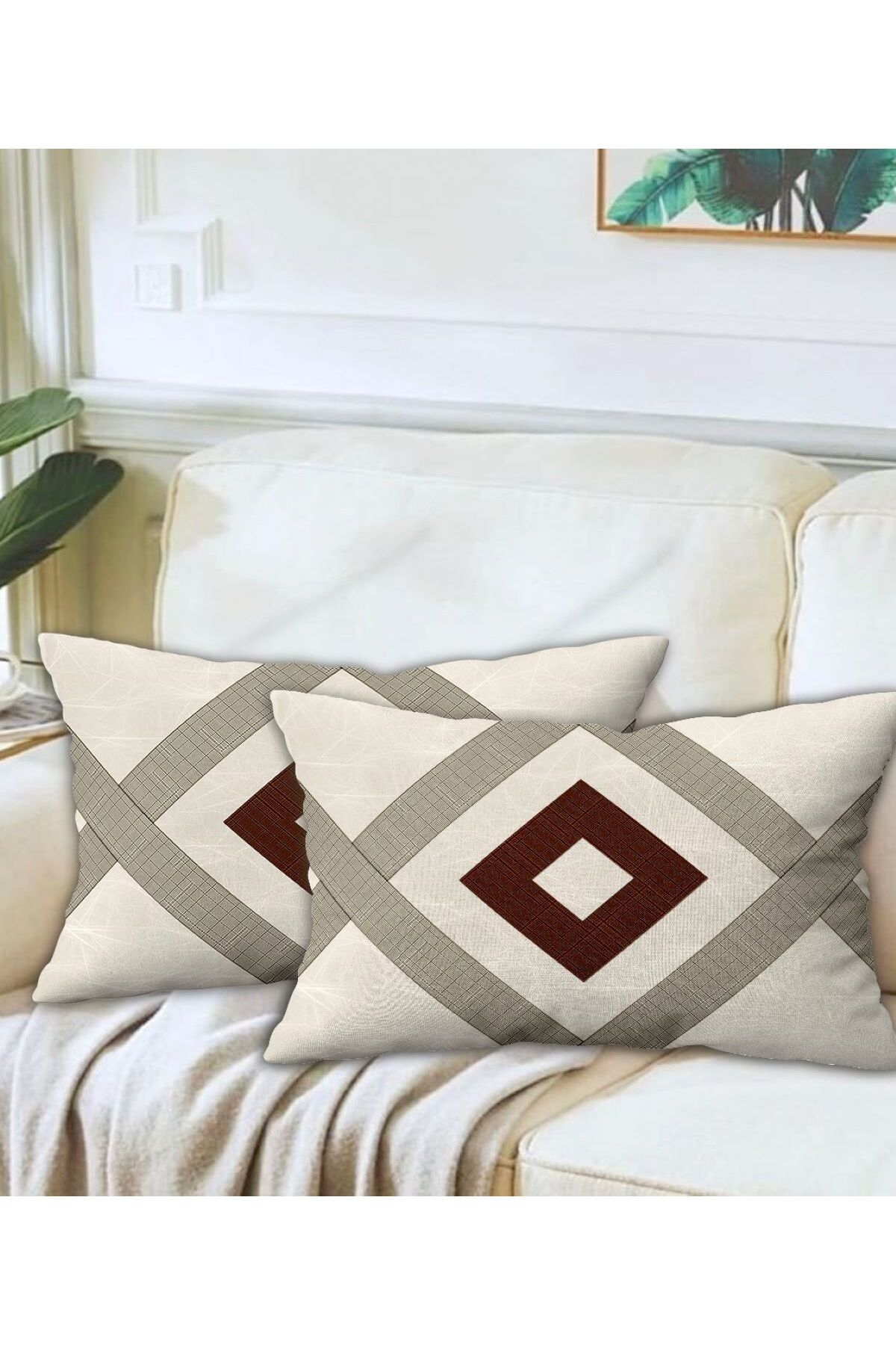 Ardizayn Kadife Kumaş 2'li Kırlent Kılıfı 35x55 cm- Çift Taraflı Baskı