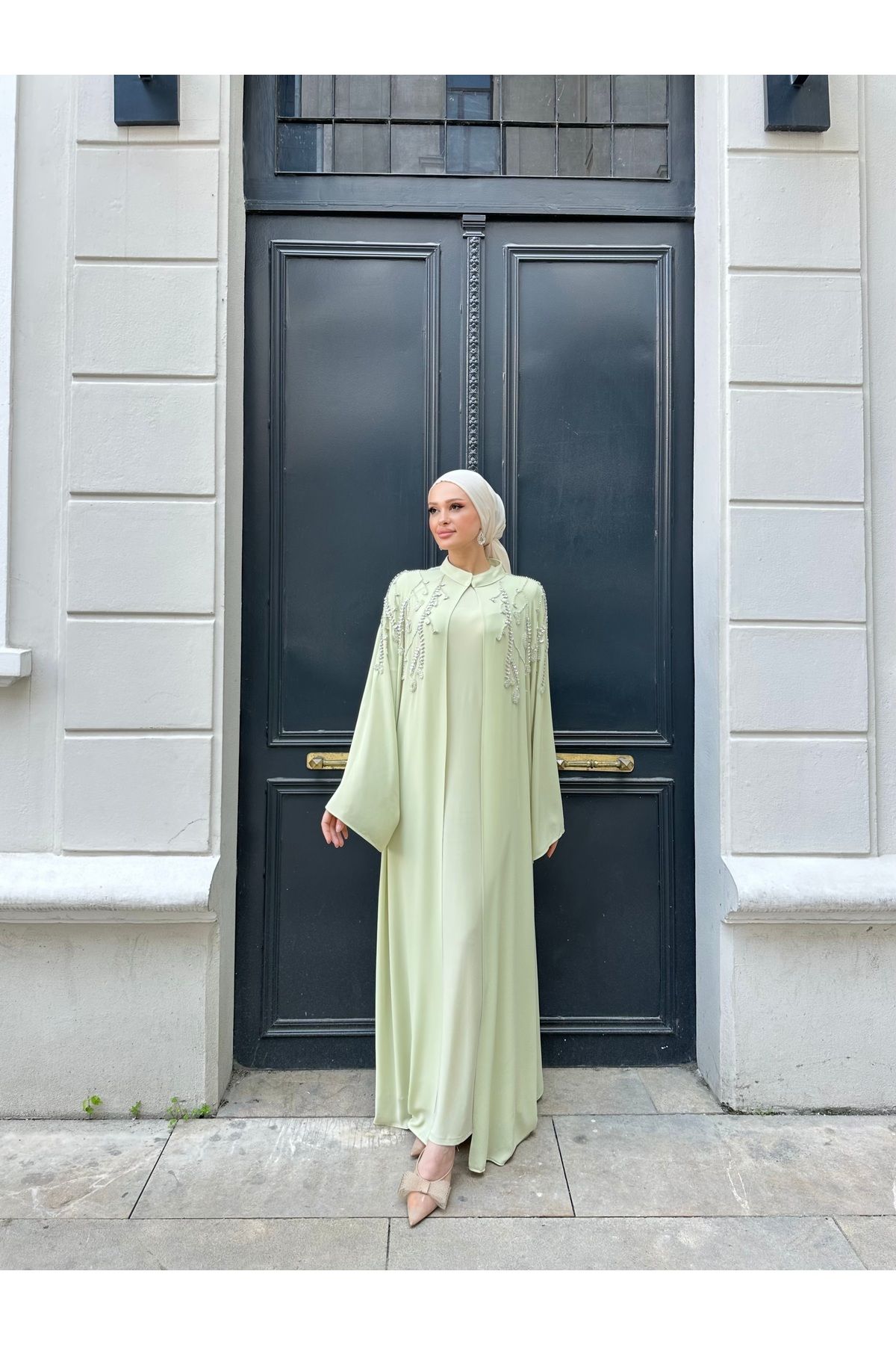 Melisa Boutique By Selma Özkan 6222 Mimoza El İşlemeli Taş Detaylı Abaya