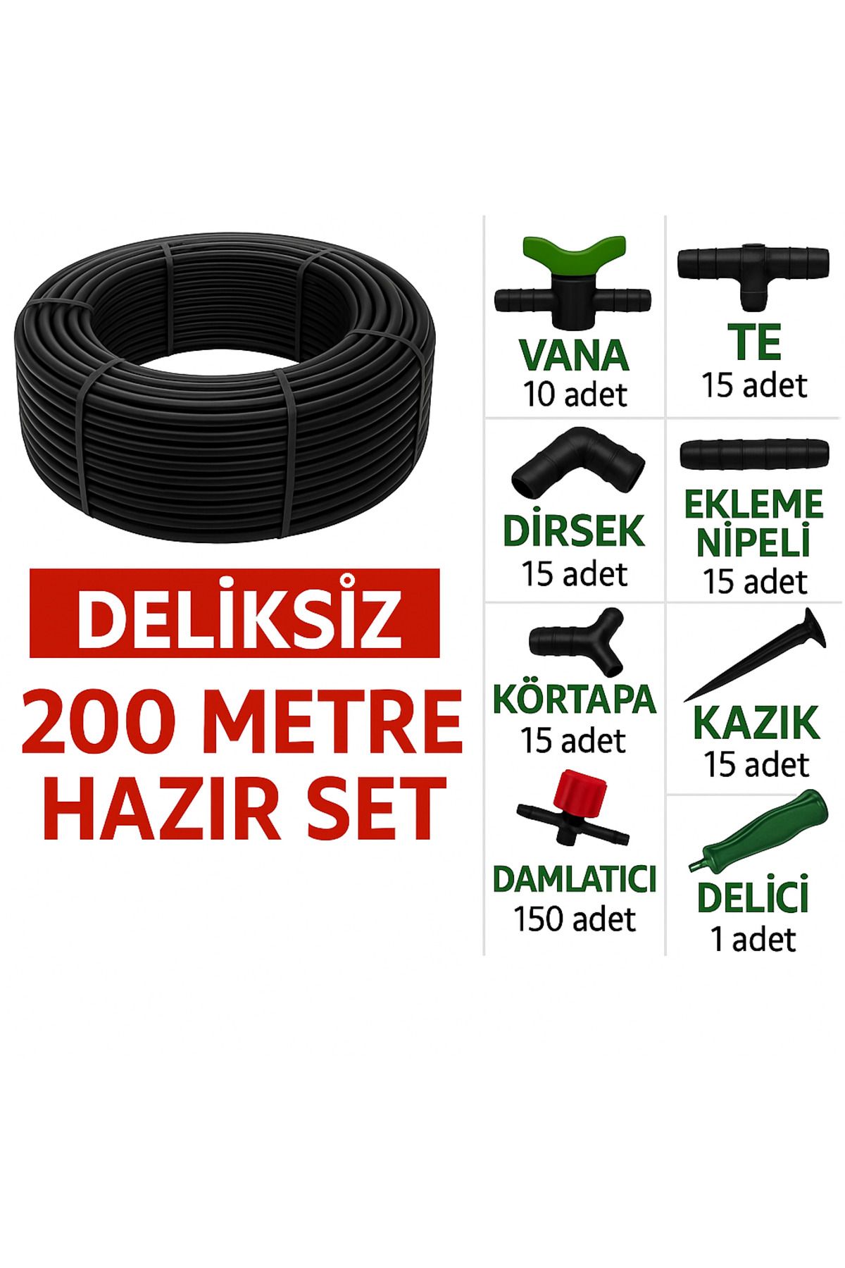 ATN 200 Metre Deliksiz Damlama Sulama Sistemi Seti - Hazır Kurulum Bahçe Ve Tarla Sulama Kiti