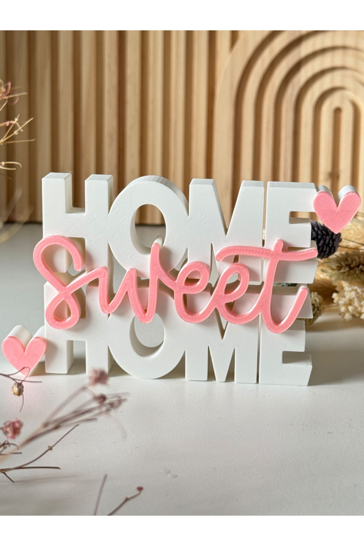 printastic Home Sweet Home Pembe Yazılı Home Dekor