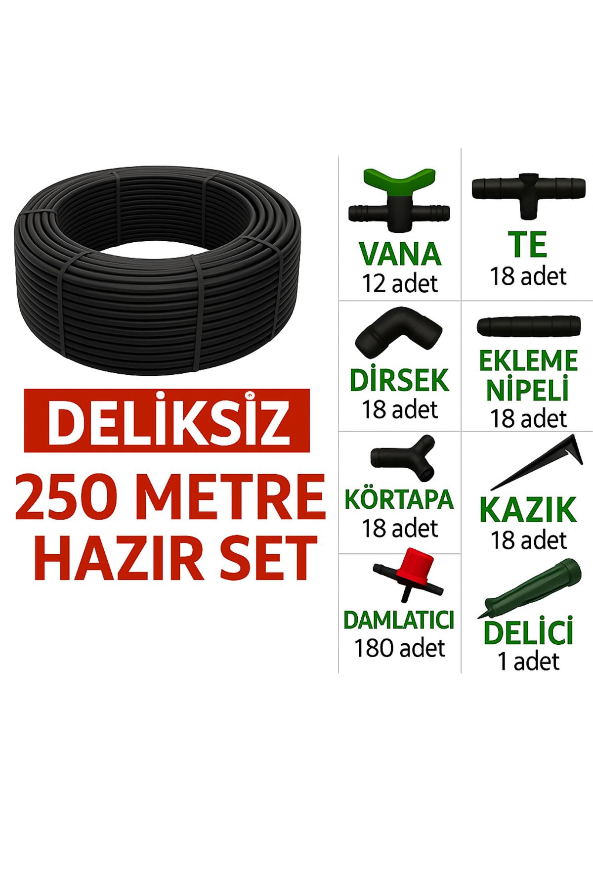 ATN 250 Metre Deliksiz Damlama Sulama Sistemi Seti - Hazır Kurulum Bahçe Ve Tarla Sulama Kiti