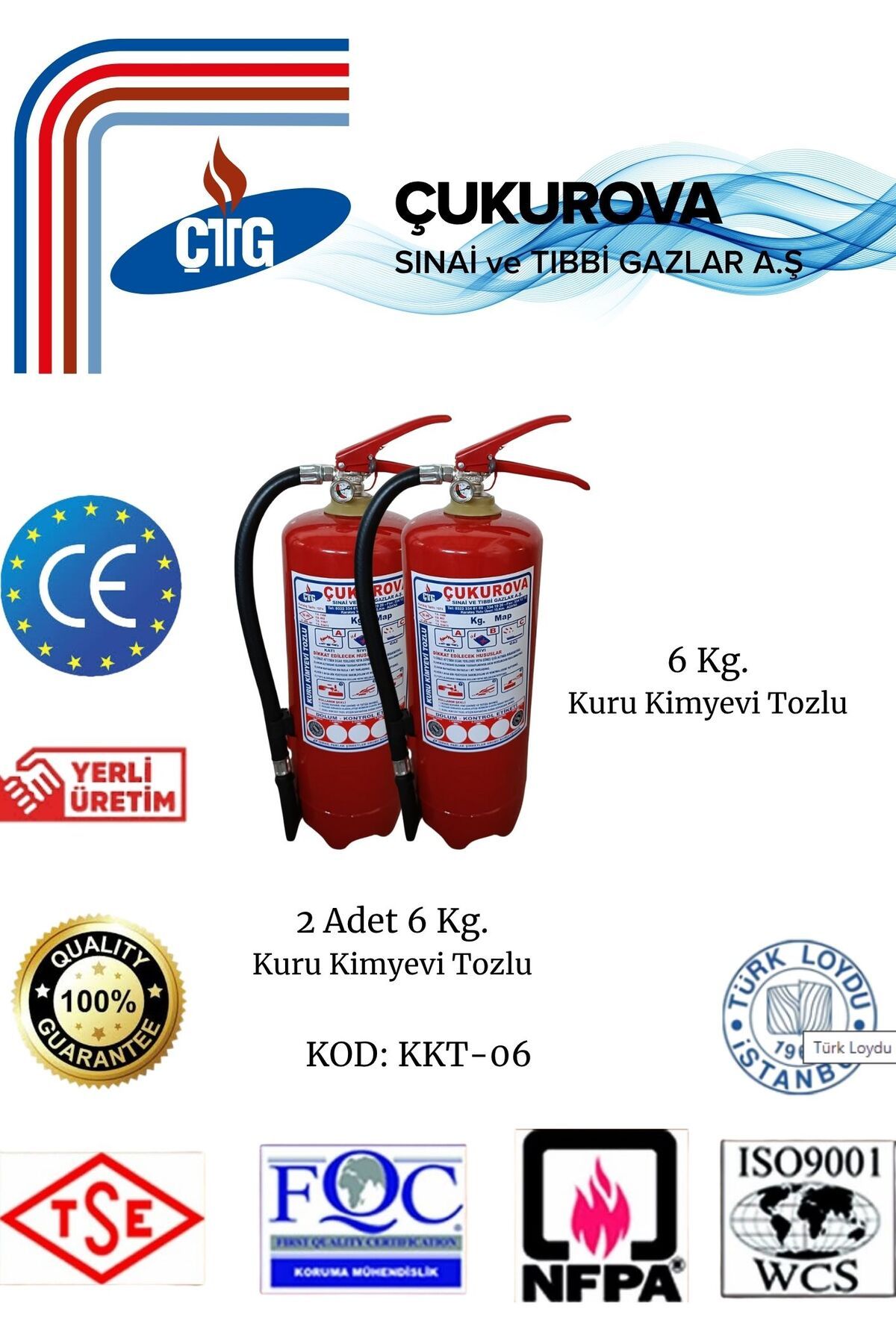 CTG 2 Adet Yangın Söndürme Tüpü/6 Kg Kuru Kimyevi Toz/askı Aparatı/fosfor Levha/ev,ofis,otel,hastane