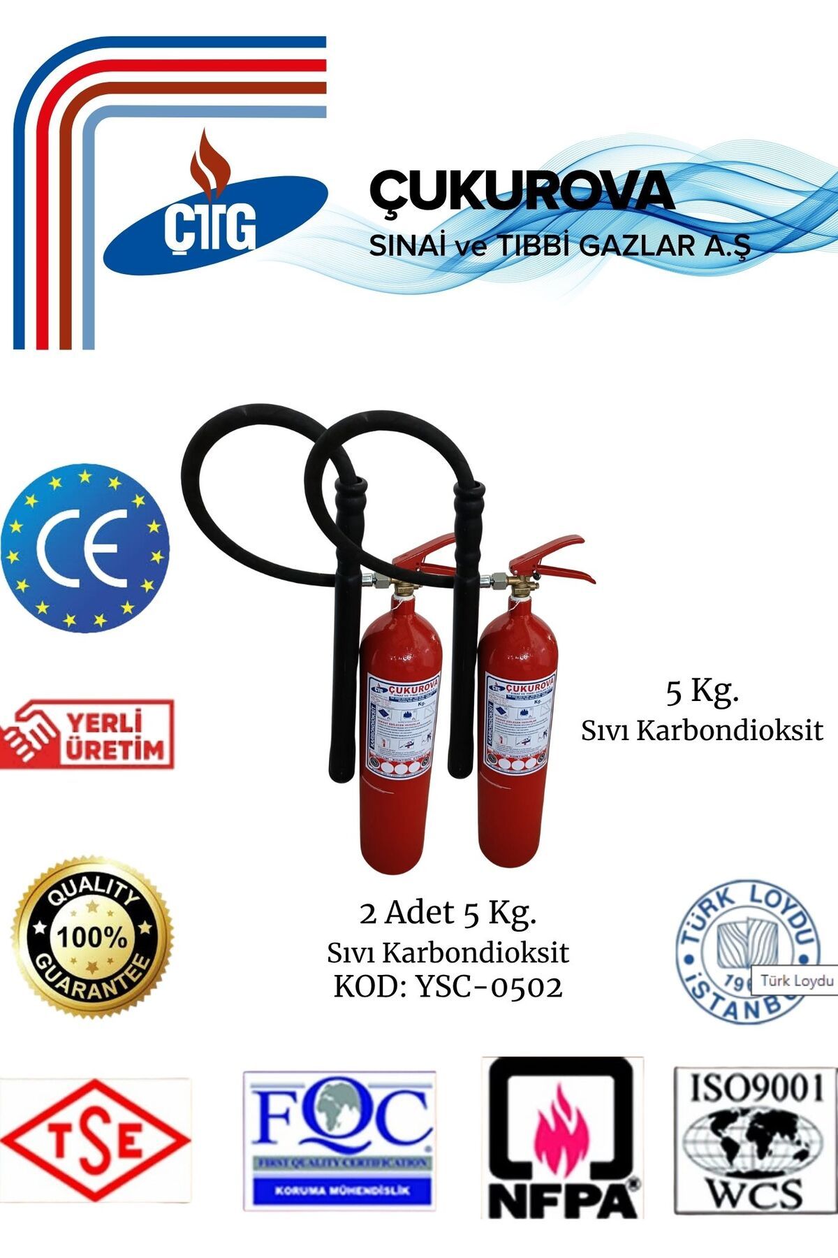 CTG Yangın Söndürme Tüpü (CO2)/yangın Söndürücü/5 Kg Karbondioksit (CO2)/trafolar,jeneratör,laboratuar
