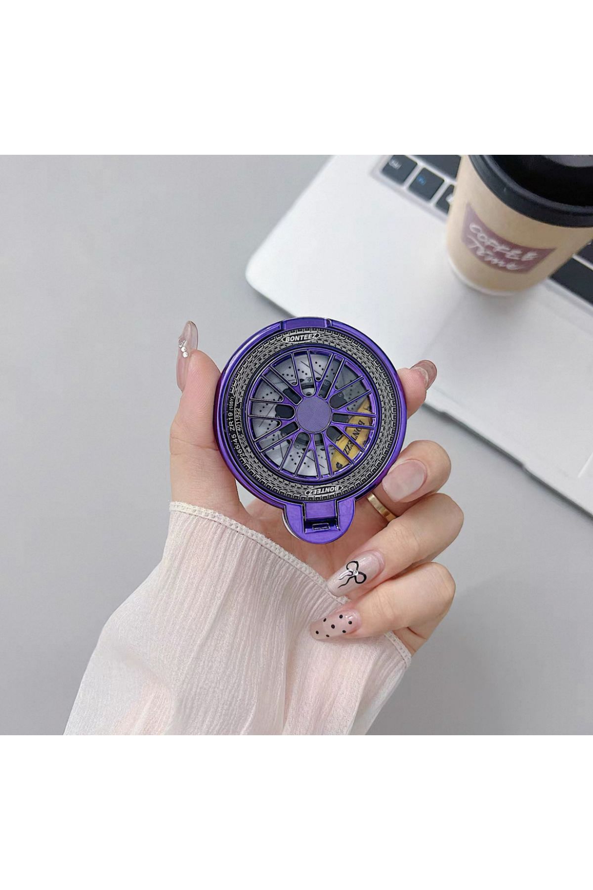 EDELFU Popsocket Tekerlek Temalı Dönen Jantlar Yapışkanlı Standlı Telefon Tutacağı Plastik ve Hafif Tutacak