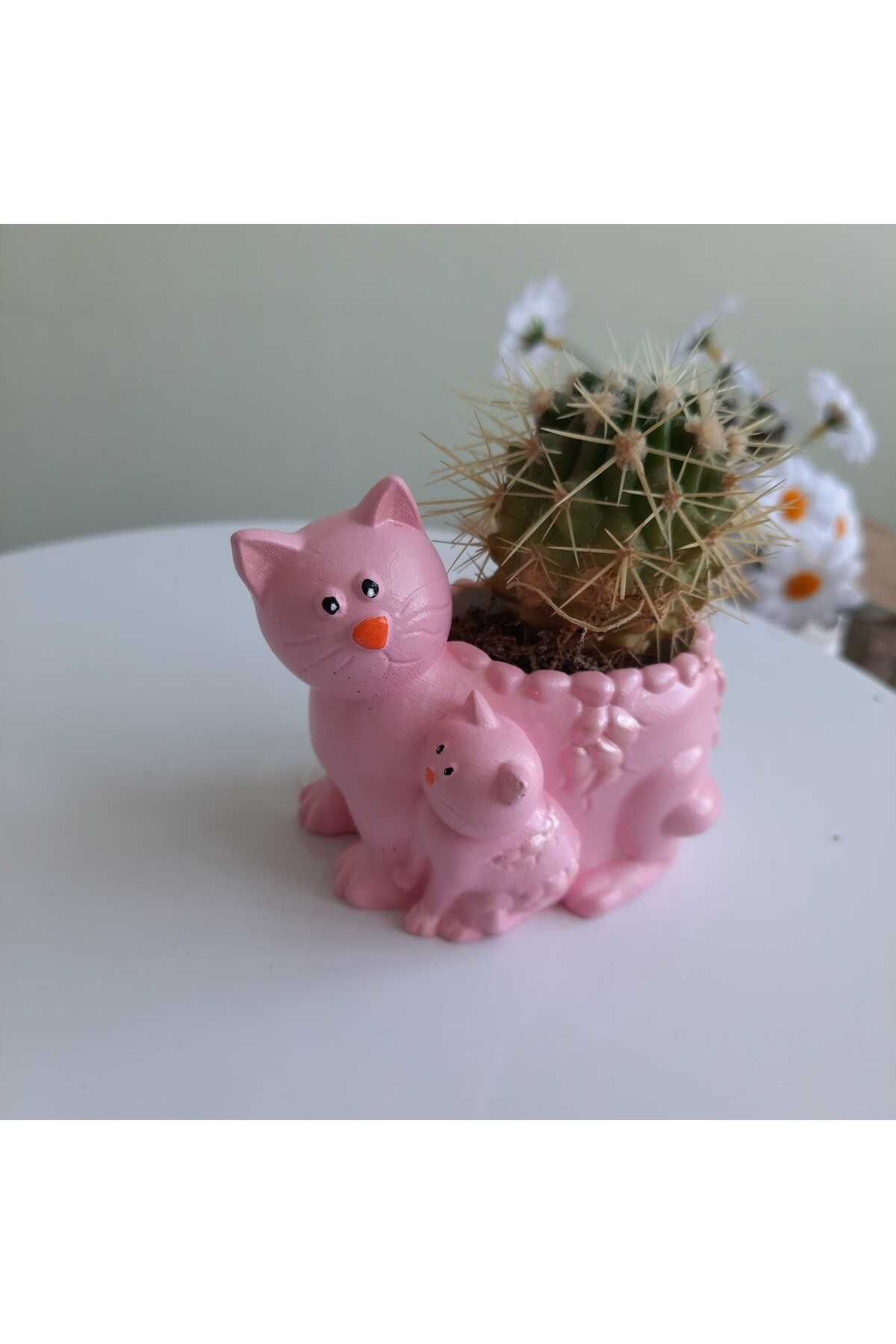 melora Mini Kedi Saksı,çiçeksiz Mini Organizer,dekoratif Kalemlik-pembe
