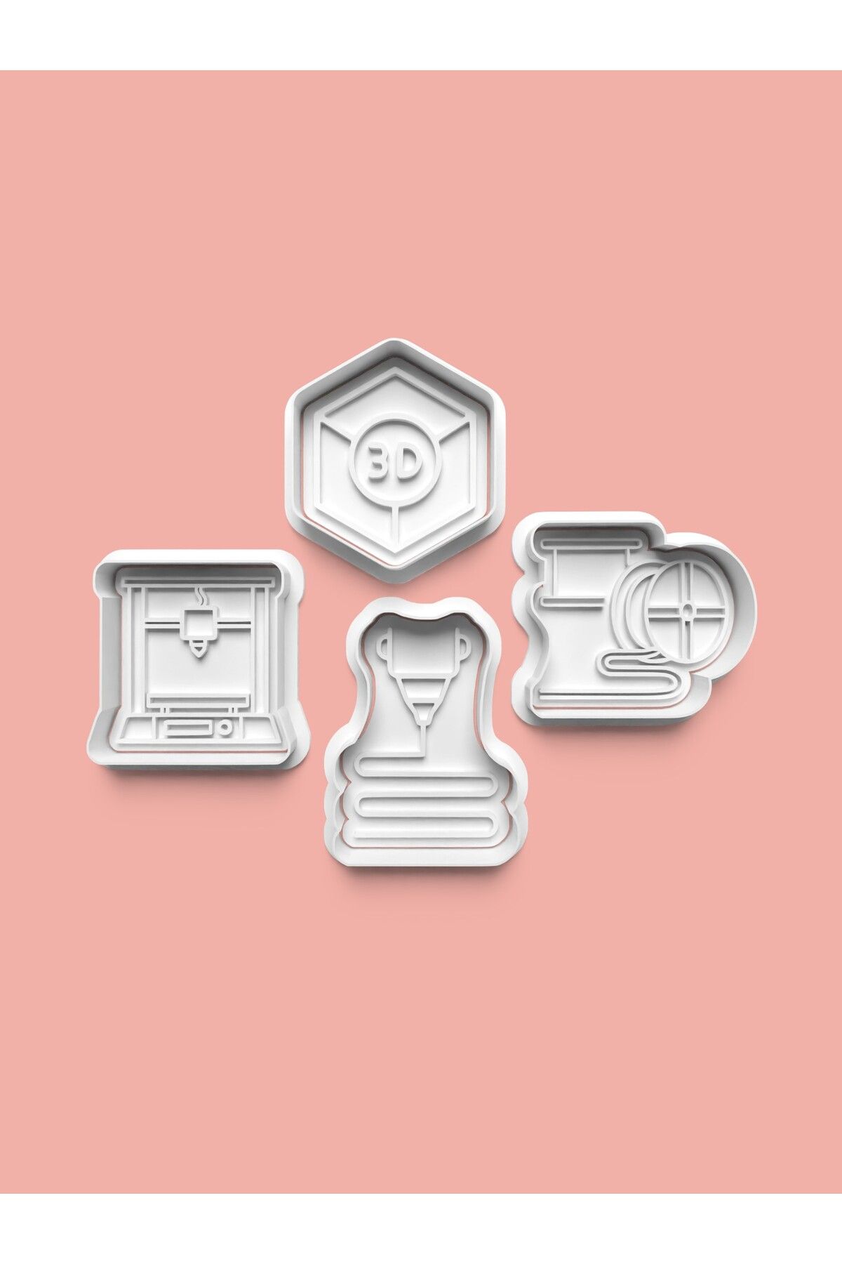 AKTASTORE 3D Printer Teması Kurabiye Kalıbı Ve Şeker Hamuru Kalıbı 4'lü Set