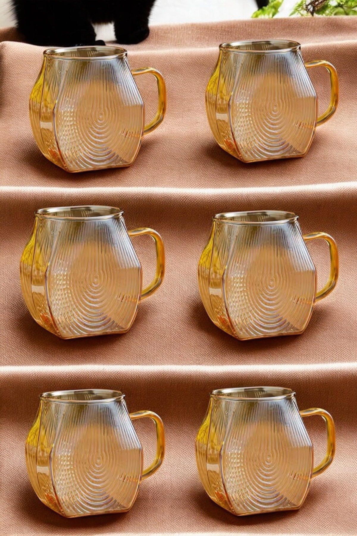 Qerhome Borosilikat Cam Amber Salyangoz Desenli Bardak 6 Adet 300 ML