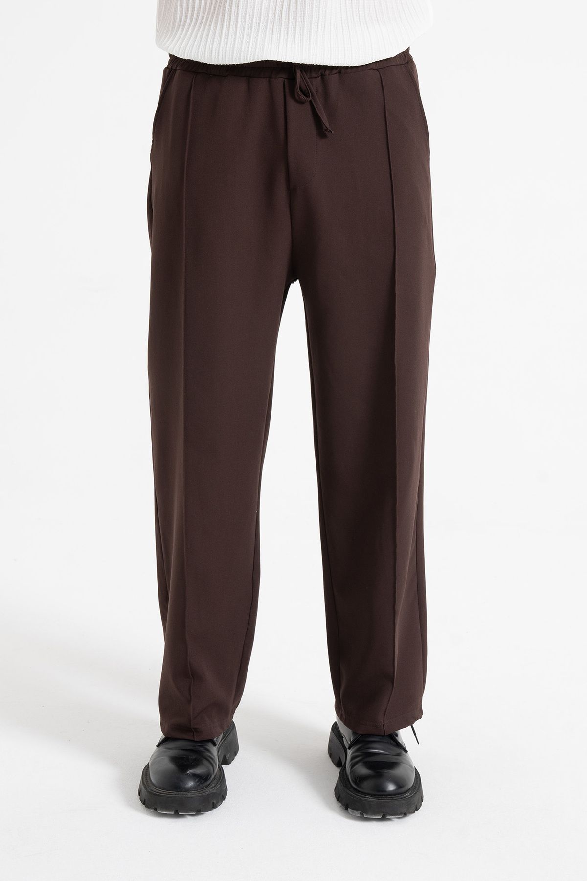 ATE WEAR Çizgi Detay Beli Lastikli Baggy Kumaş Pantolon