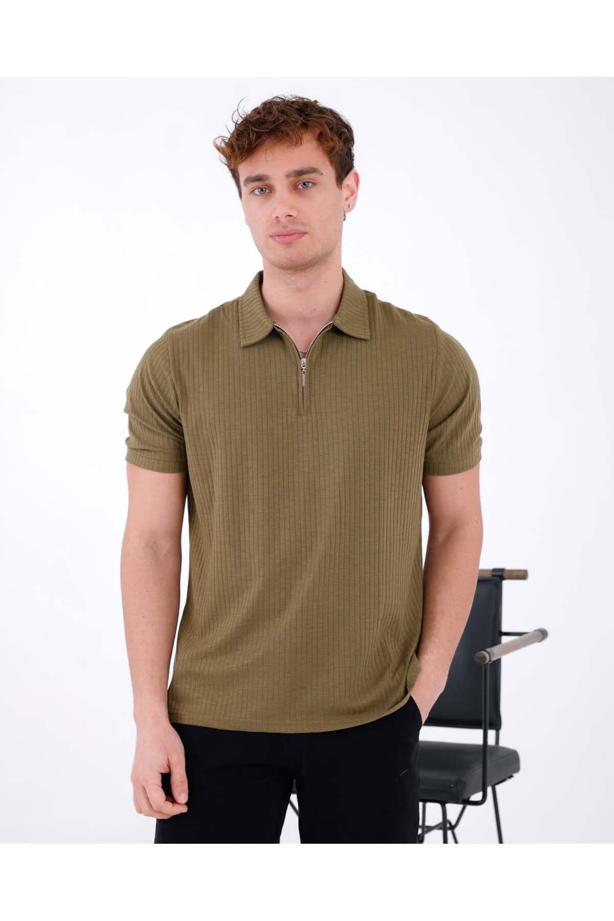 JJ Giyim FİTİLLİ YARIM FERMUARLI POLO YAKA TSHİRT