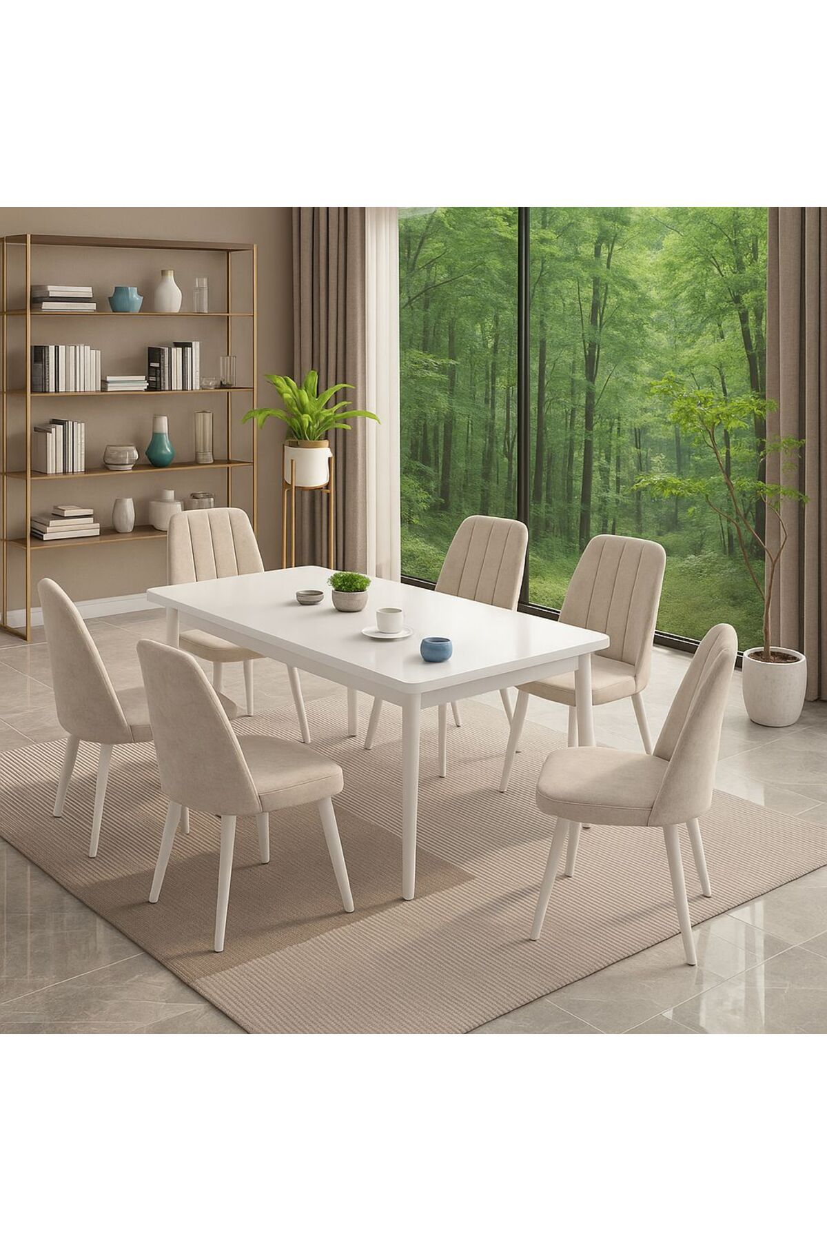 UZMHOME LALE Serisi Beyaz 80x130 Açılır Yemek Masası , Yemek Masa Takımı Metal Ayaklı 6 SandalyeLİ