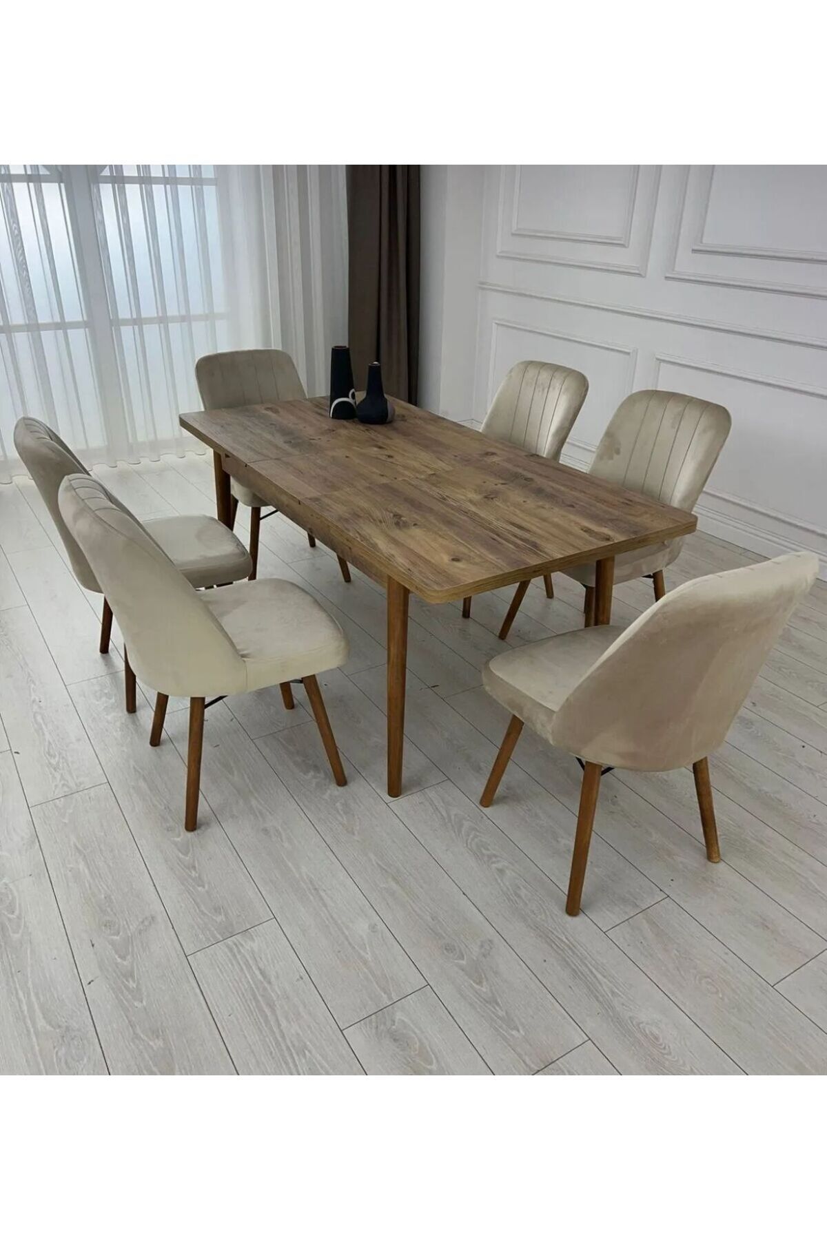 UZMHOME Açılabilir Masa Sandalye Takımı 6 Kişilik Yemek Masası Takımı Masa Sandalye Takımı Çam MASA