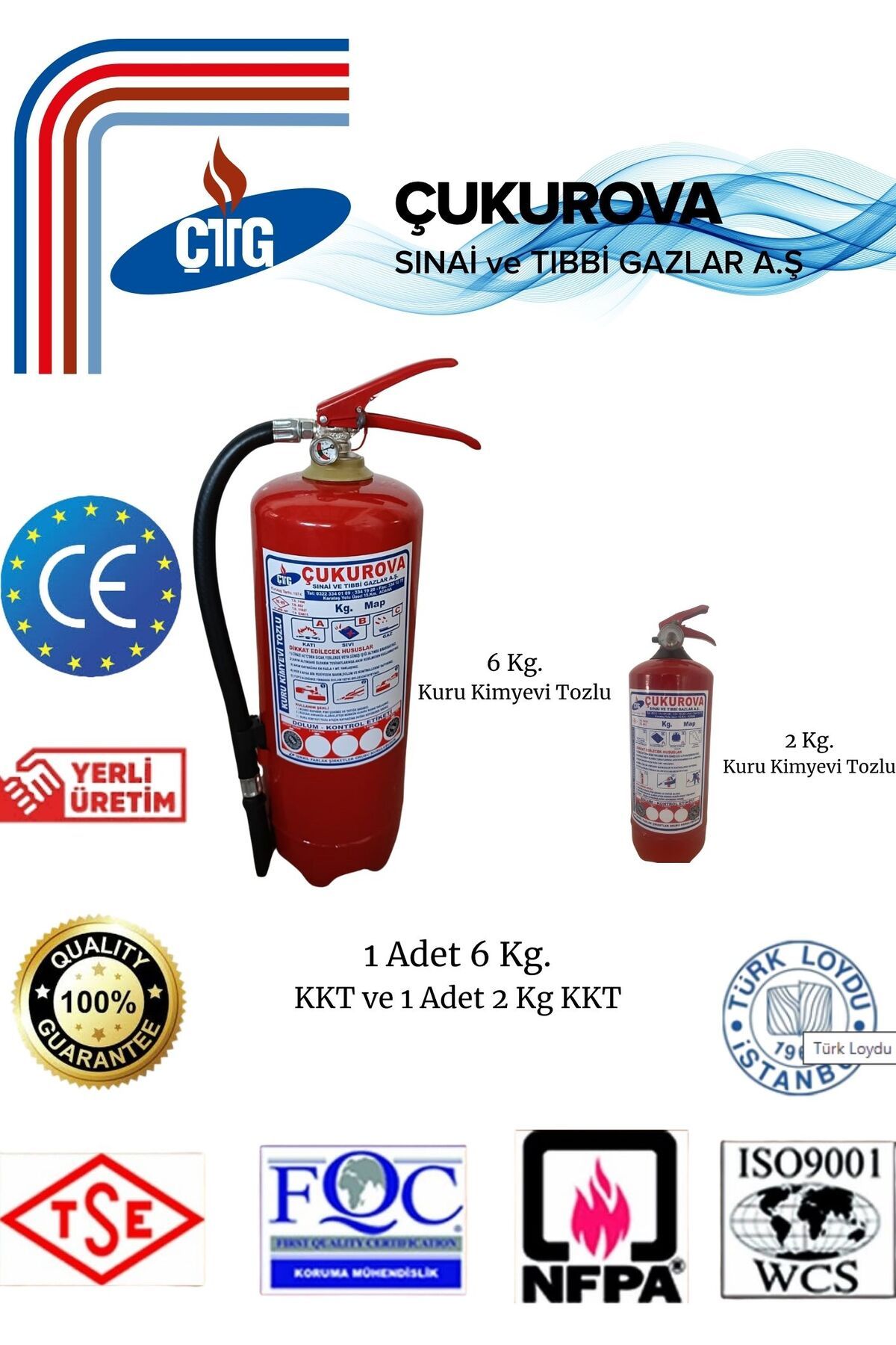 CTG Yangın Söndürme Tüpü/6 Kg Kuru Kimyevi Toz/2 Kg K.K.T/Fosfor Levha/Ev,Ofis,Otel,Hastane,Okul/Araç